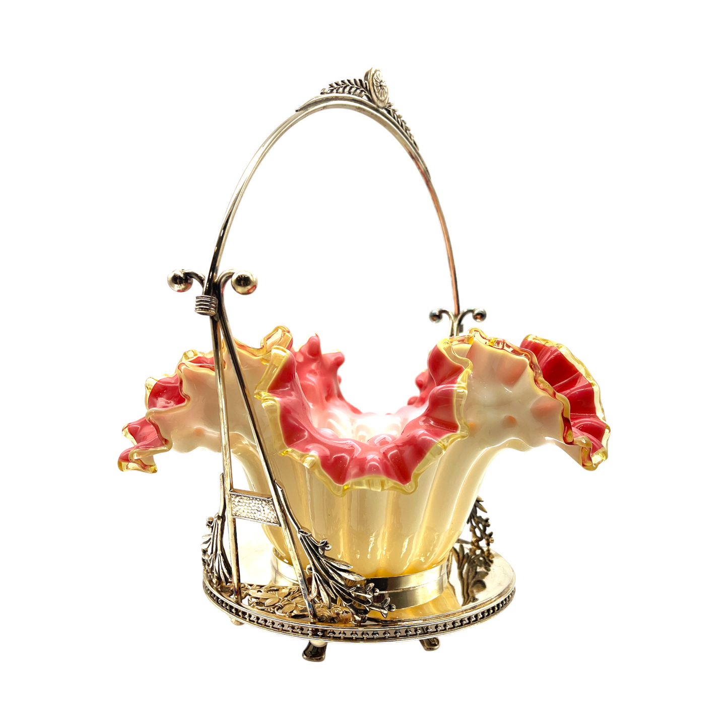 Opalescent Elegance: Cranberry Cased Glass Bridal Basket