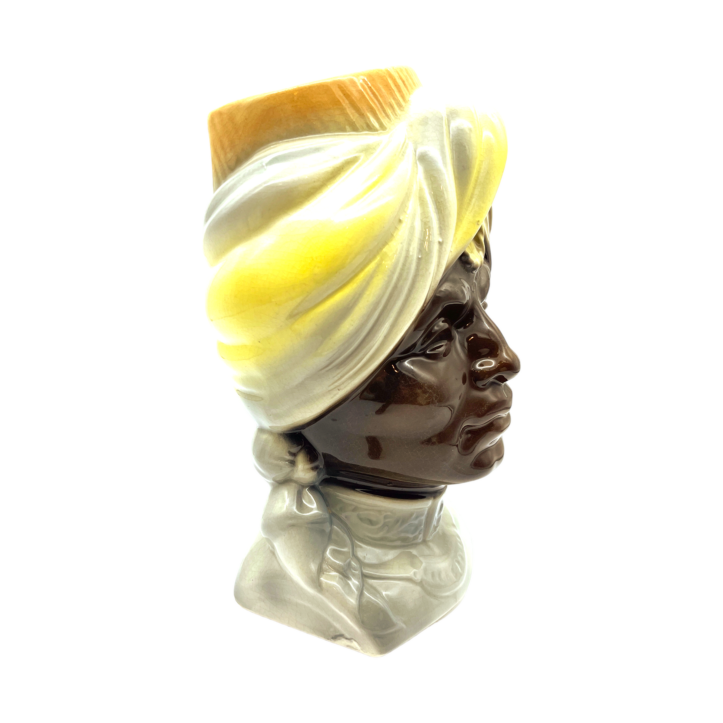 Royal Copley - Yellow/Blue Blackamoor Prince Wall Pocket- Vintage - 8"