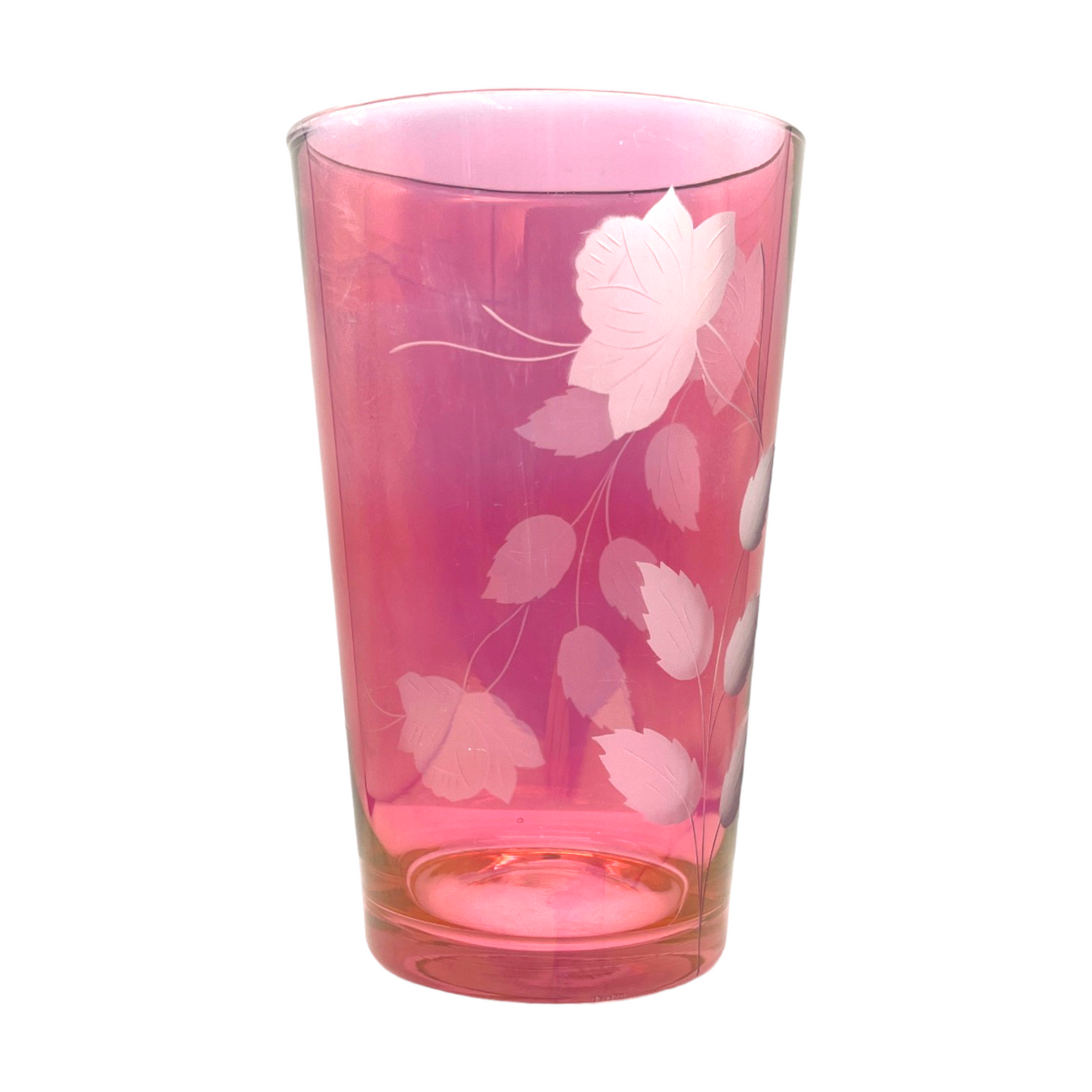 Vintage Rose Etched Cranberry Vase - Artistry Preserved