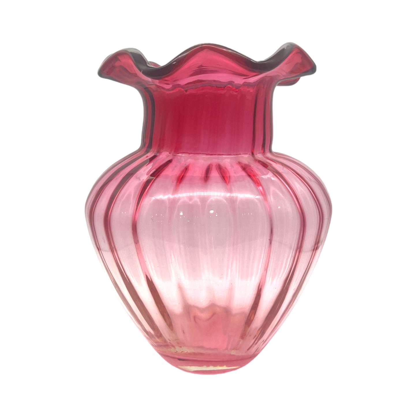 Pilgrim Glass - Cranberry Ruffle Edge Vase - Vintage - 9.5"