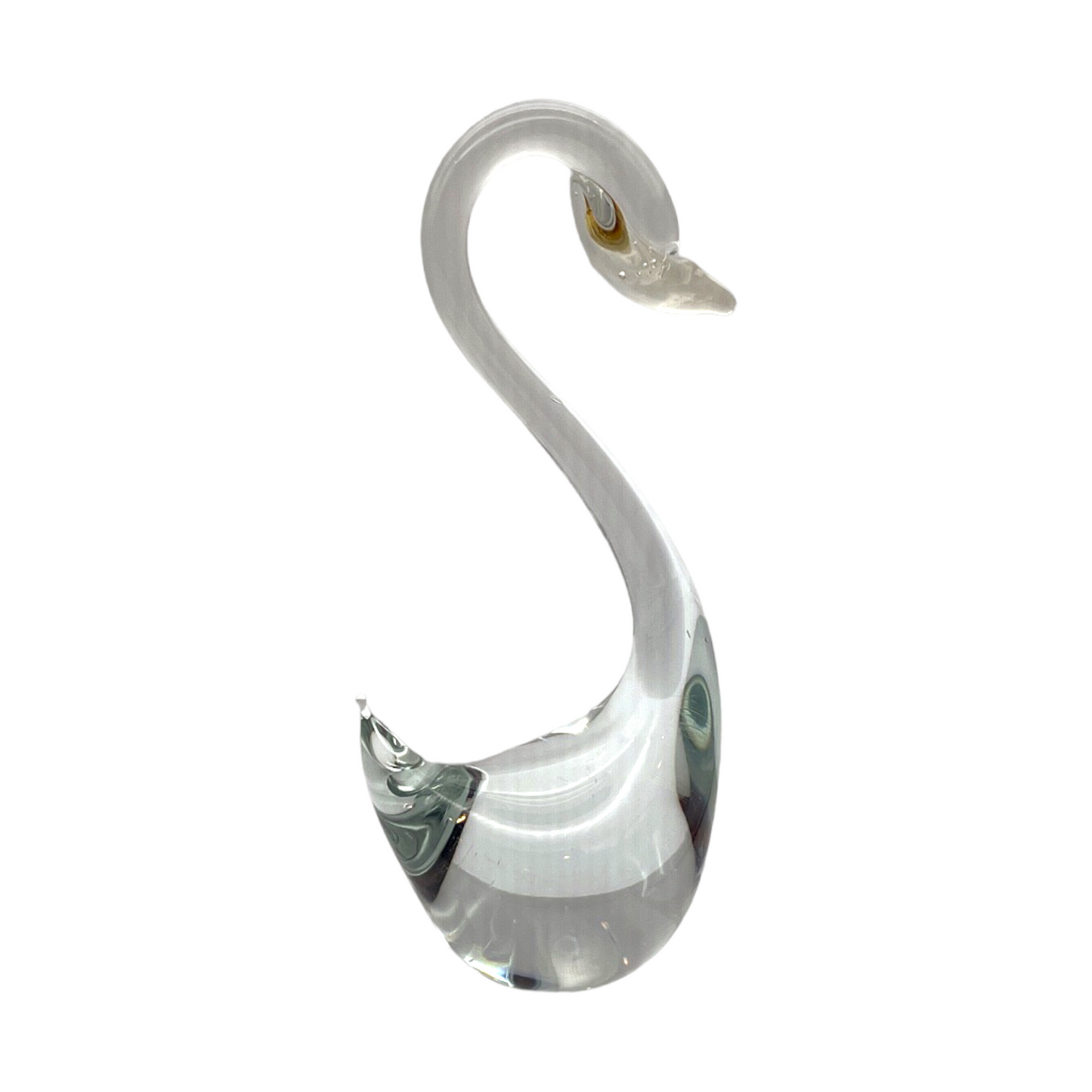 Graceful Reflections - Handcrafted 8" Clear Swan Art Glass