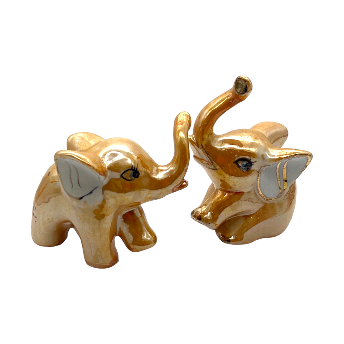 Lusterware Peach - Elephant Ring Holders - Pair - Vintage - 3.75"