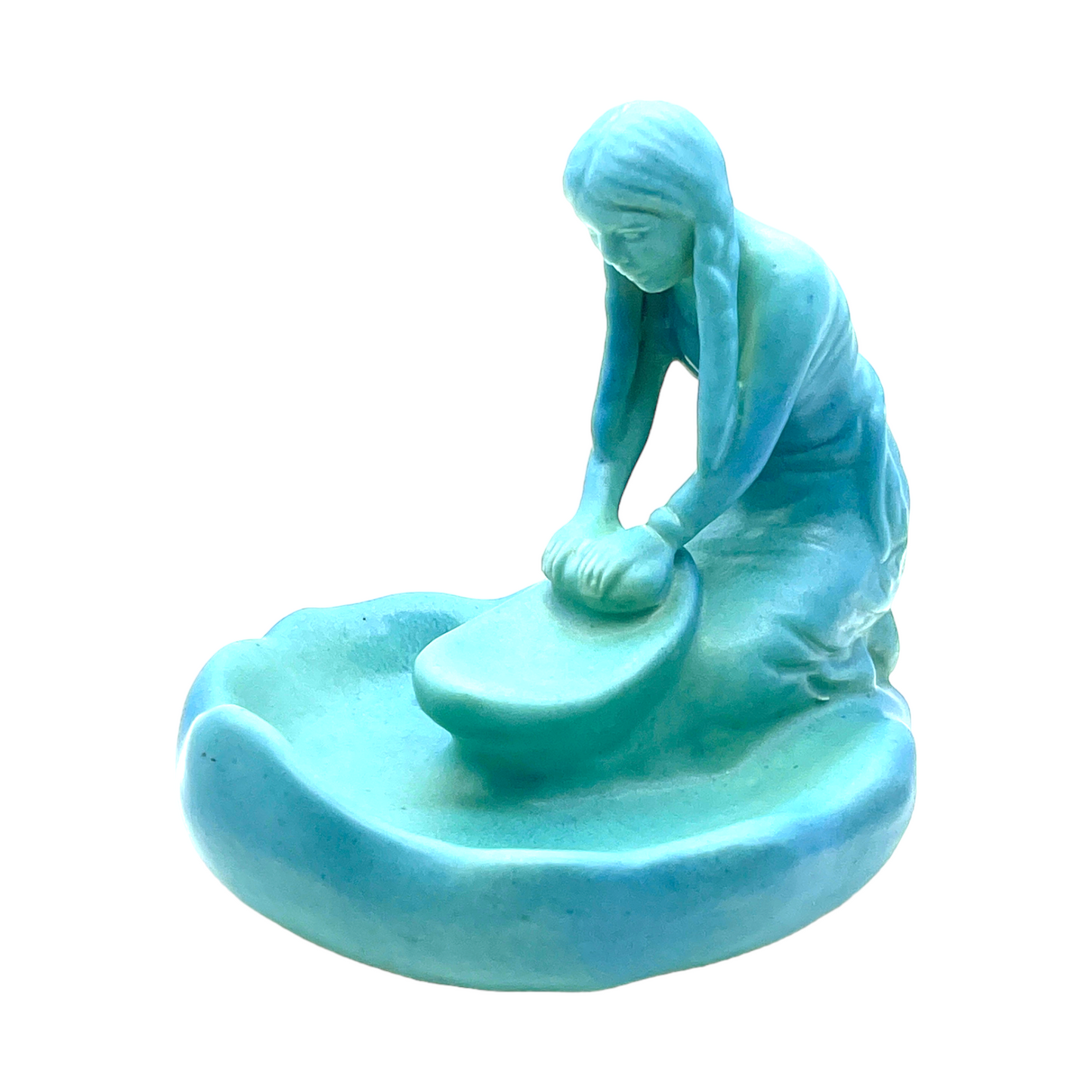 Van Briggle Potter - Ming Blue Indian Girl Grinding Corn - Vintage - Mint - 6"