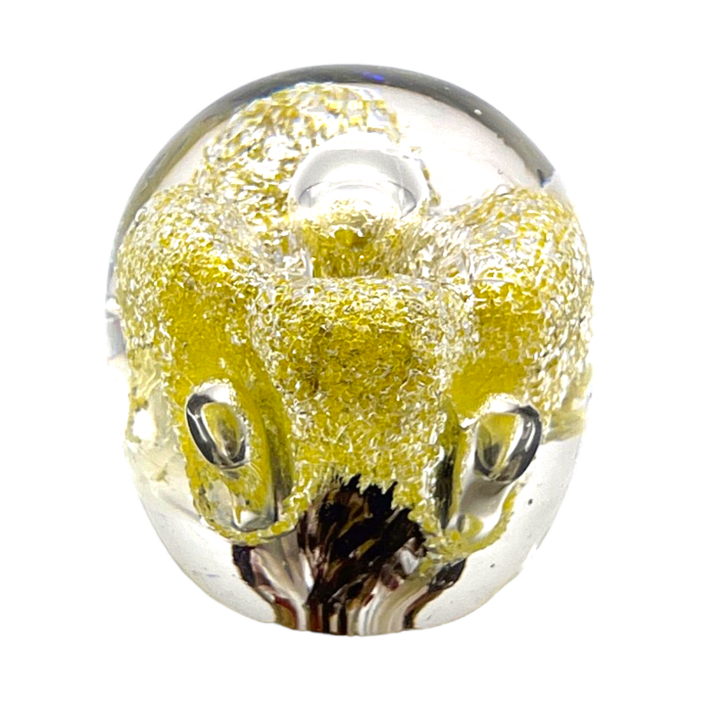 Murano Art Glass - Gold & Bubble Paperweight - 3.5"