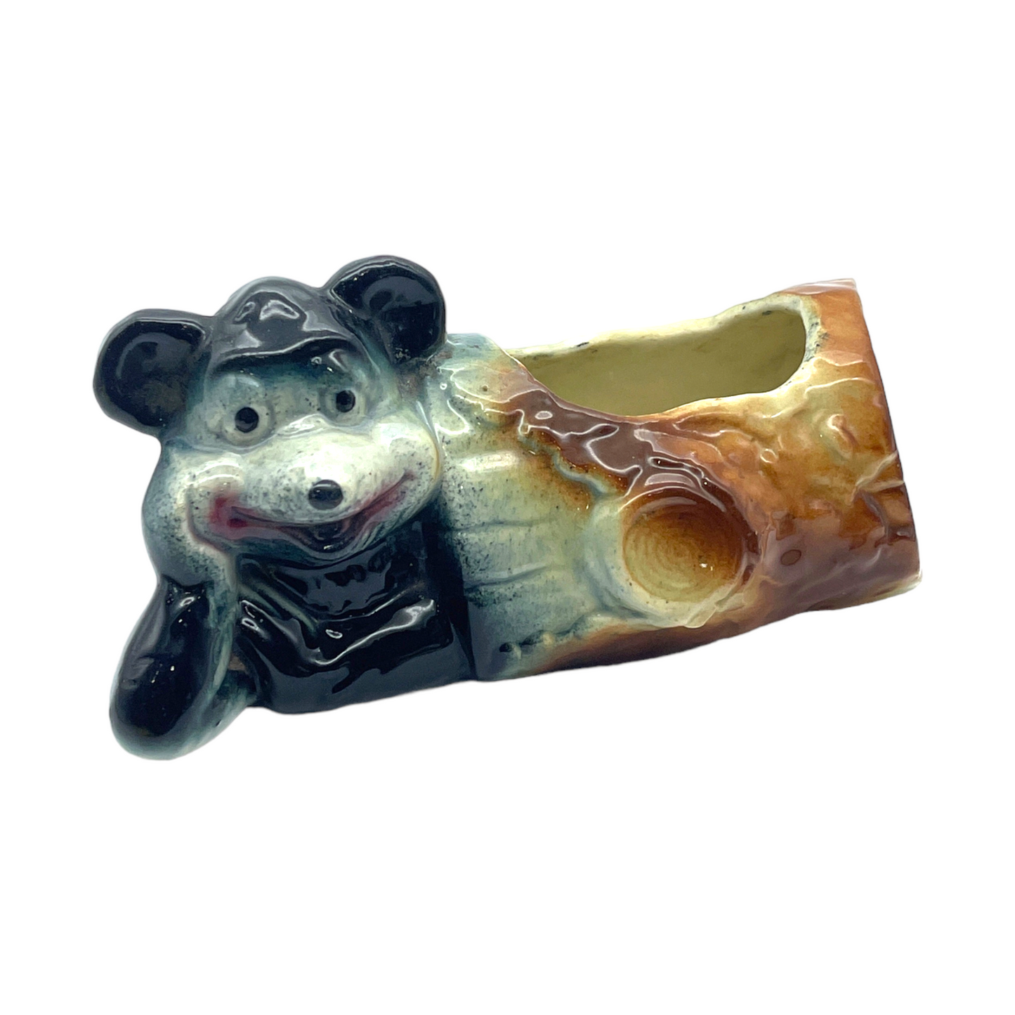 Royal Copley - Bear In Log Planter - Vintage - Rare - 3.5"