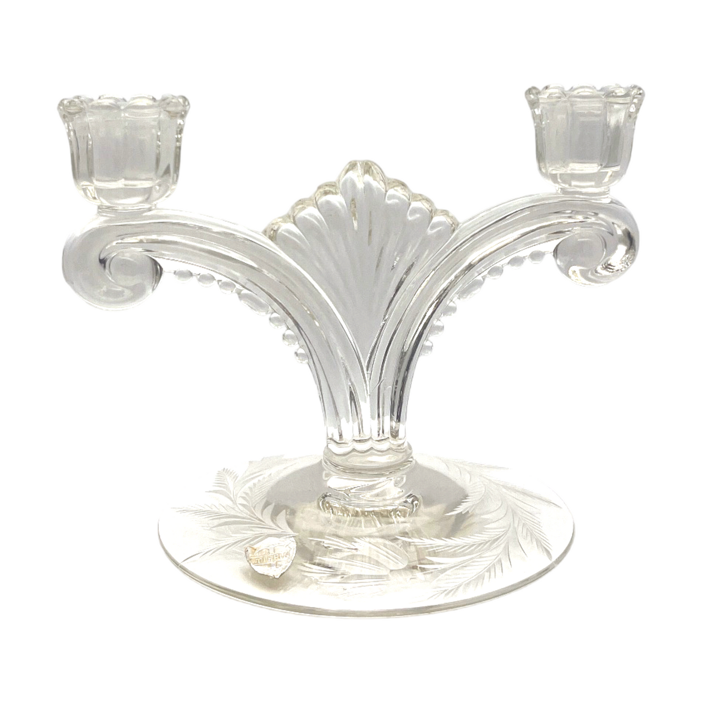 Tiffin-Franciscan - Double Light Candle Holder With Etched Base - 5.75"