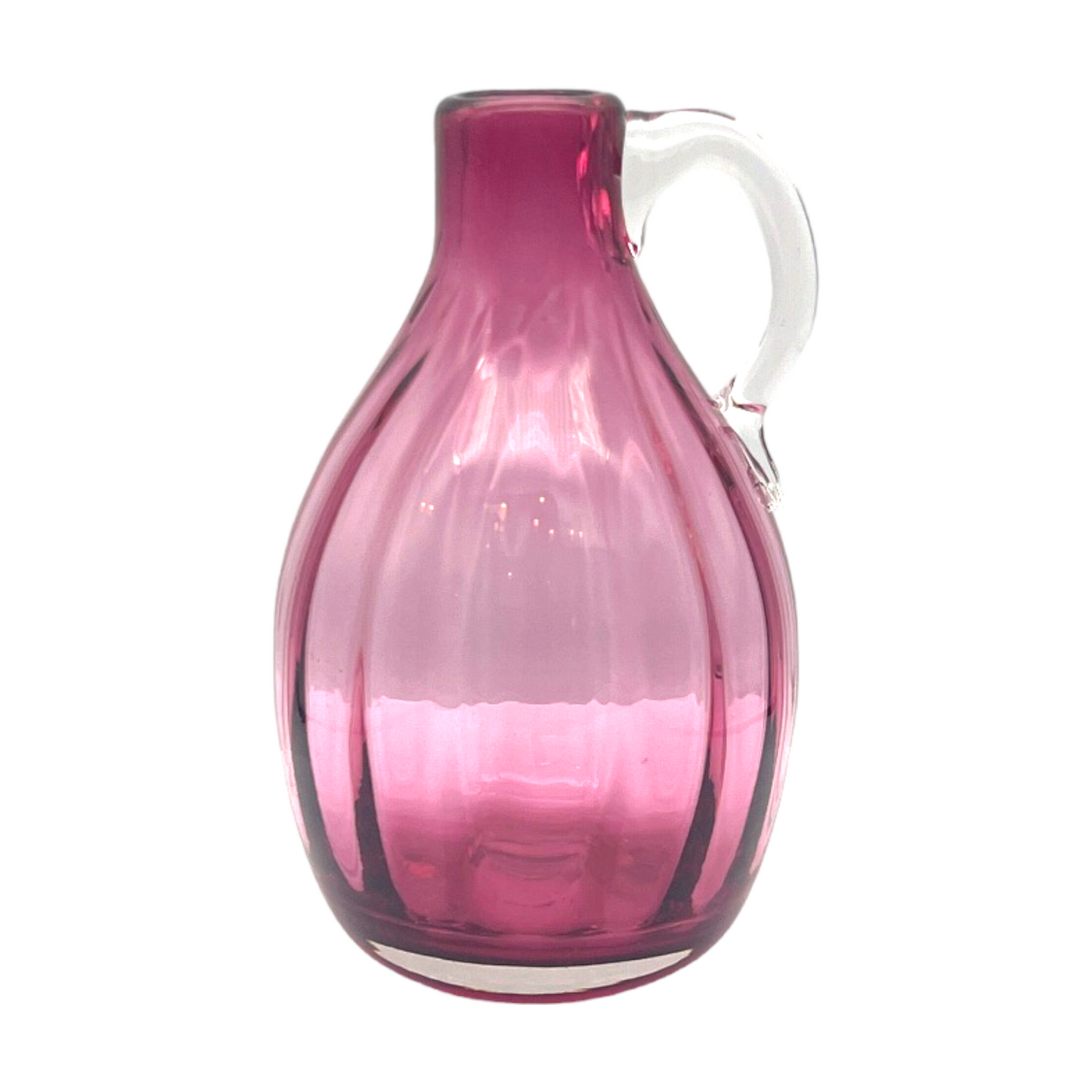 Vintage Cranberry Elegance: Art Glass Jug with Clear Applied Handle - 6"