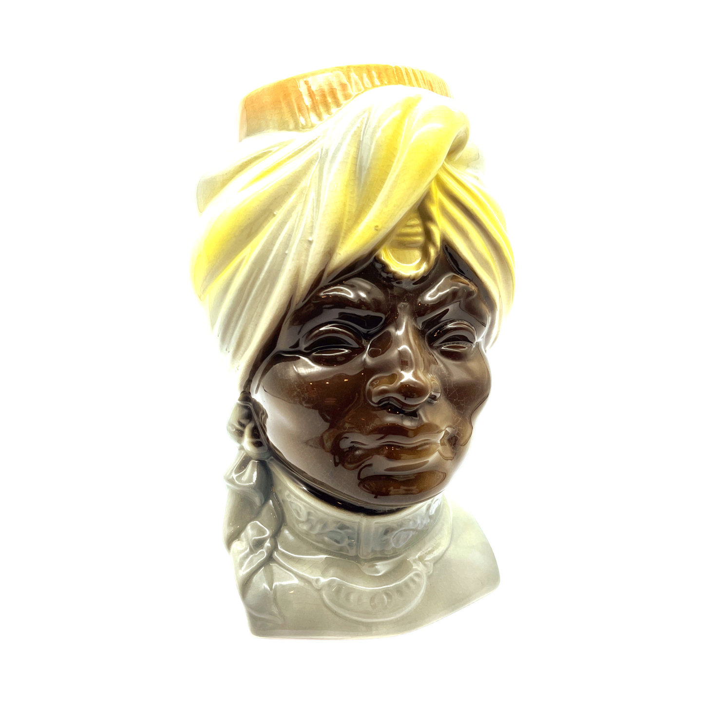 Royal Copley - Yellow/Blue Blackamoor Prince Wall Pocket- Vintage - 8"