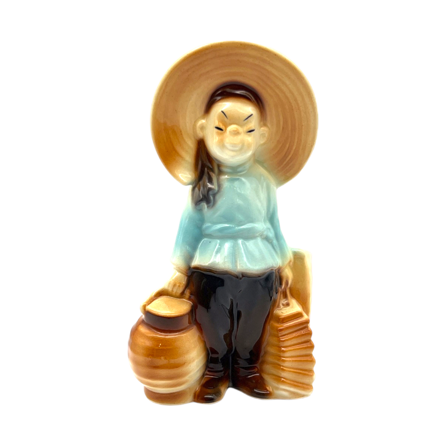 Royal Copley - Oreintal Boy With Basket On Ground - Vintage - 7.75"