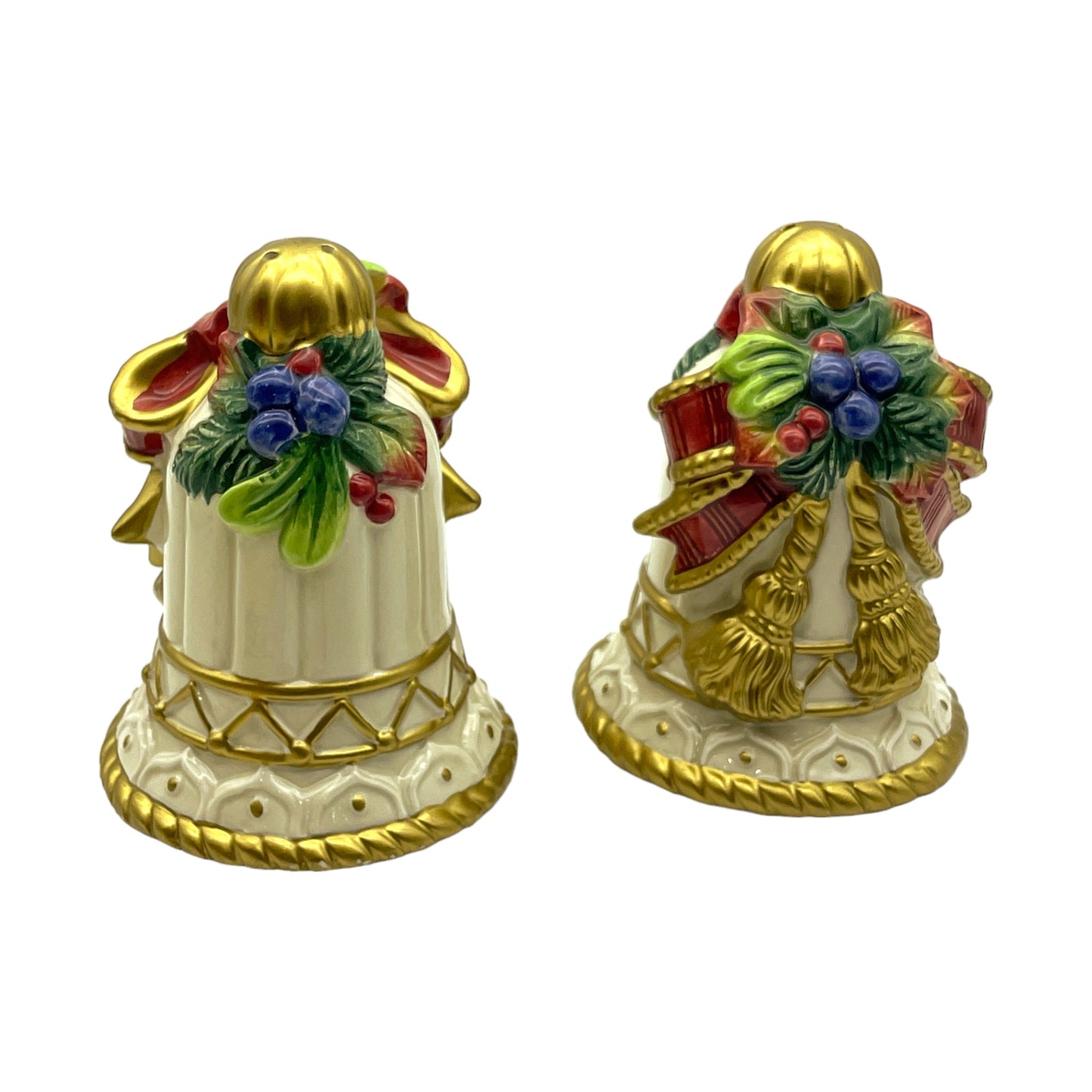 Fitz & Floyd - Christmas Bell Bow Fruit Salt & Pepper Shaker - 4"