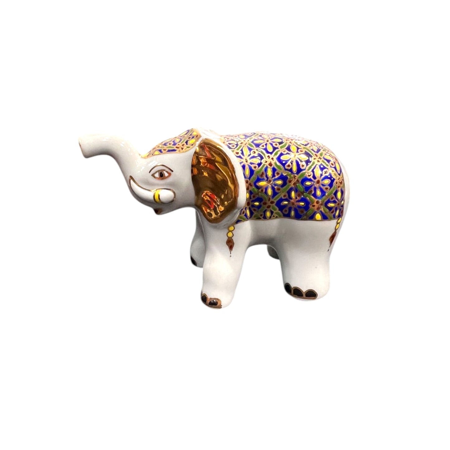 Ceramic Elephant - Hand Painted - Gold Trim - 3"