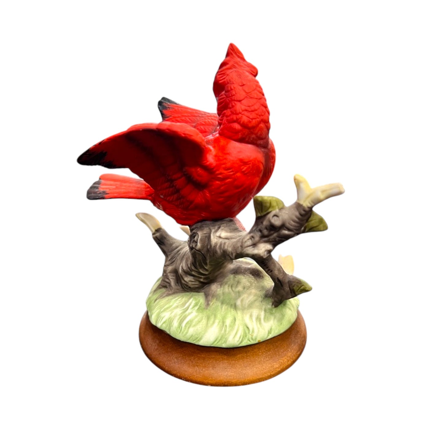 Josef Originals - Cardinal Sitting On A Tree Branch With A Wood Base - 6"