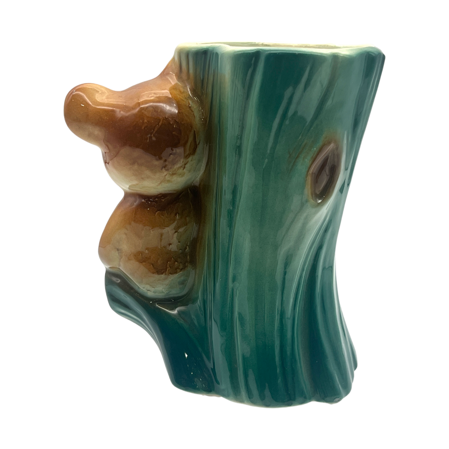 Royal Copley - Teddy Bear On Tree Stump Planter - Vintage - 5.5"