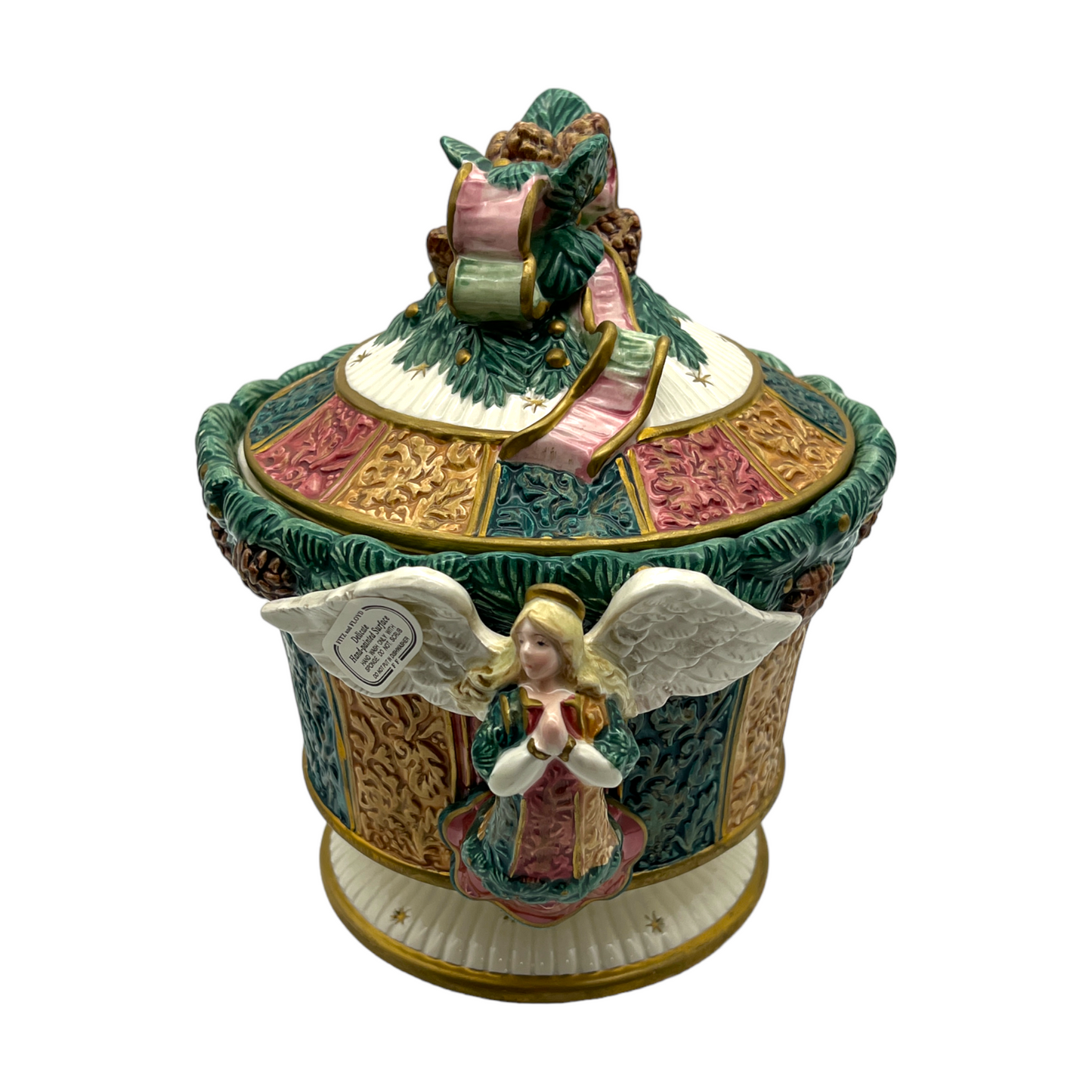 Fitz & Floyd - Angel Damask Pinecones Candy Bowl - 1995 - 9.5"
