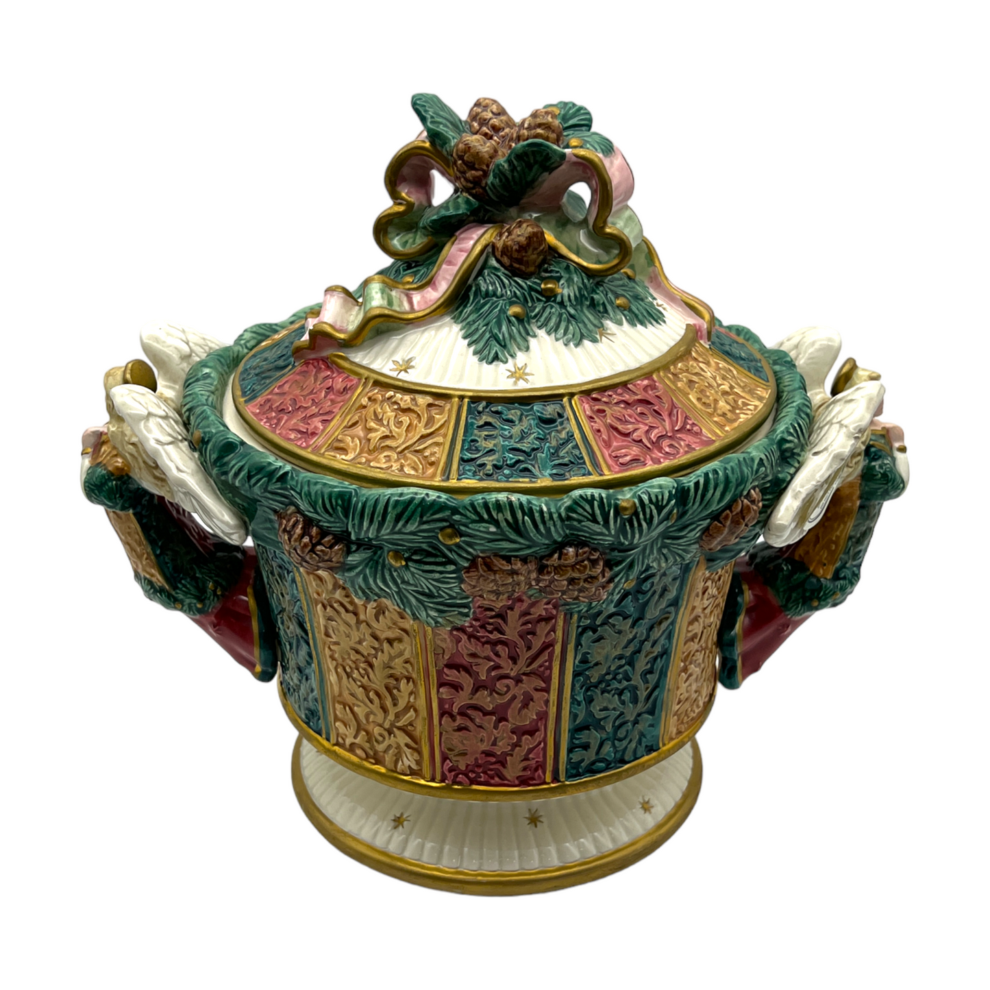 Fitz & Floyd - Angel Damask Pinecones Candy Bowl - 1995 - 9.5"
