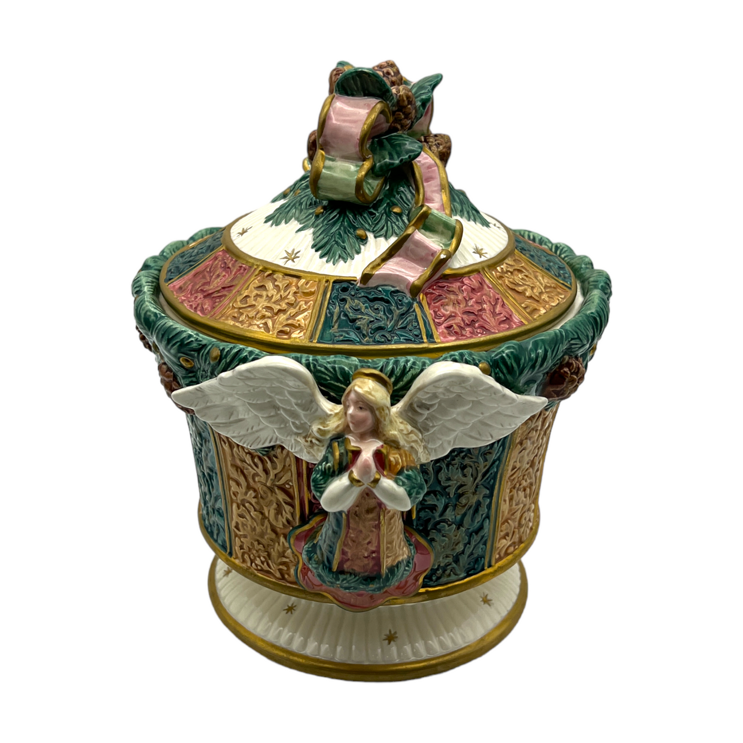 Fitz & Floyd - Angel Damask Pinecones Candy Bowl - 1995 - 9.5"