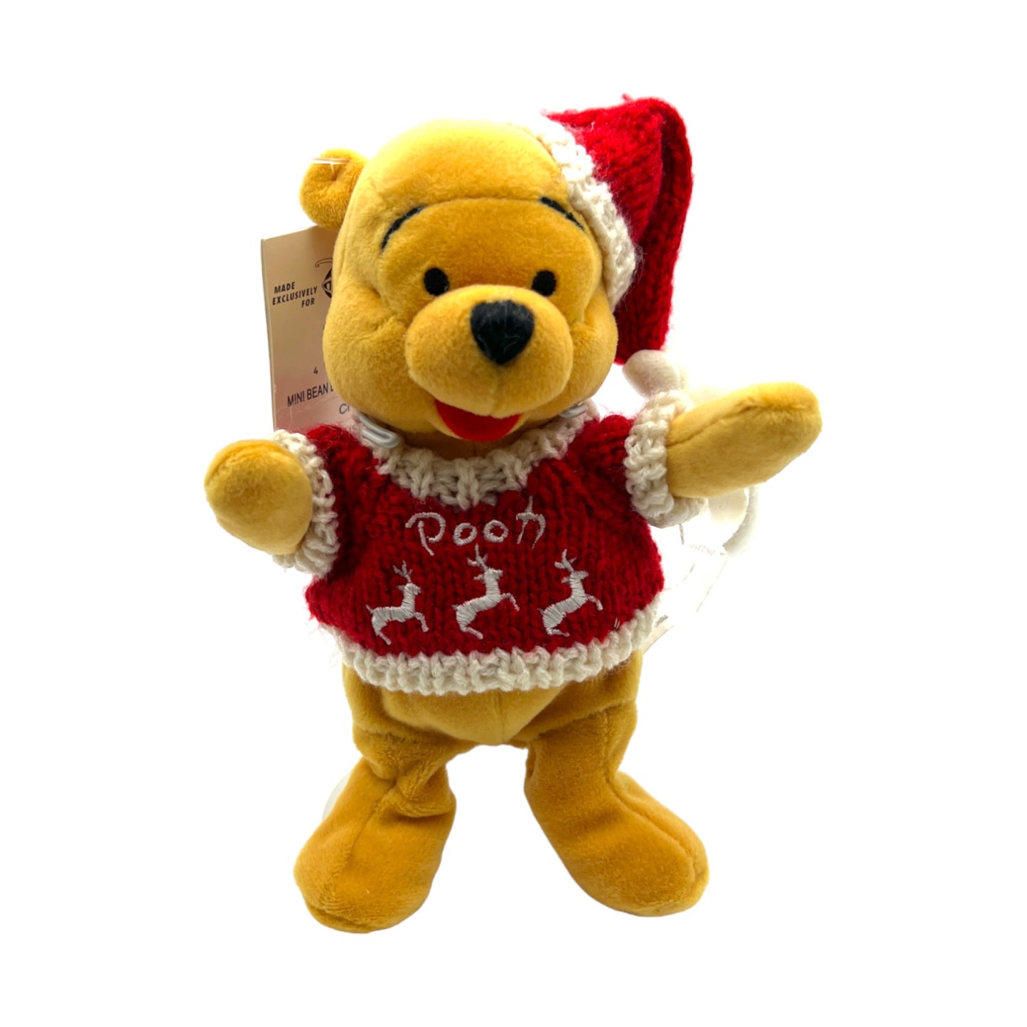 Disney Store - Winter Sweater Pooh Mini Bean Bag - "Christmas" - With Tag - 8"
