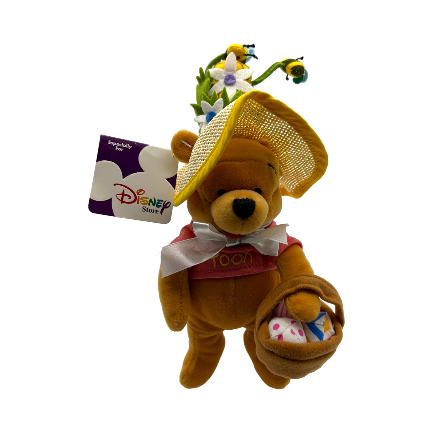 Disney Store - Happy Easter Pooh With Easter Bonnet - Bean Bag - Vintage - 8"