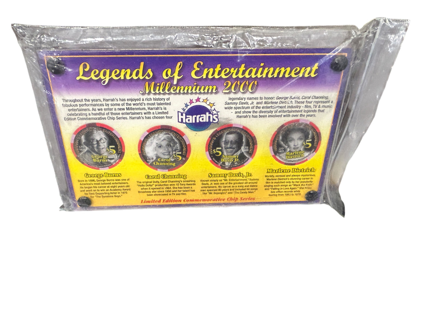 Harrah's - Legends of Entertainment - Millennium 2000 $5 Chip Series - BURNS, DIETRICH, DAVIS JR, CHANNING - 8"