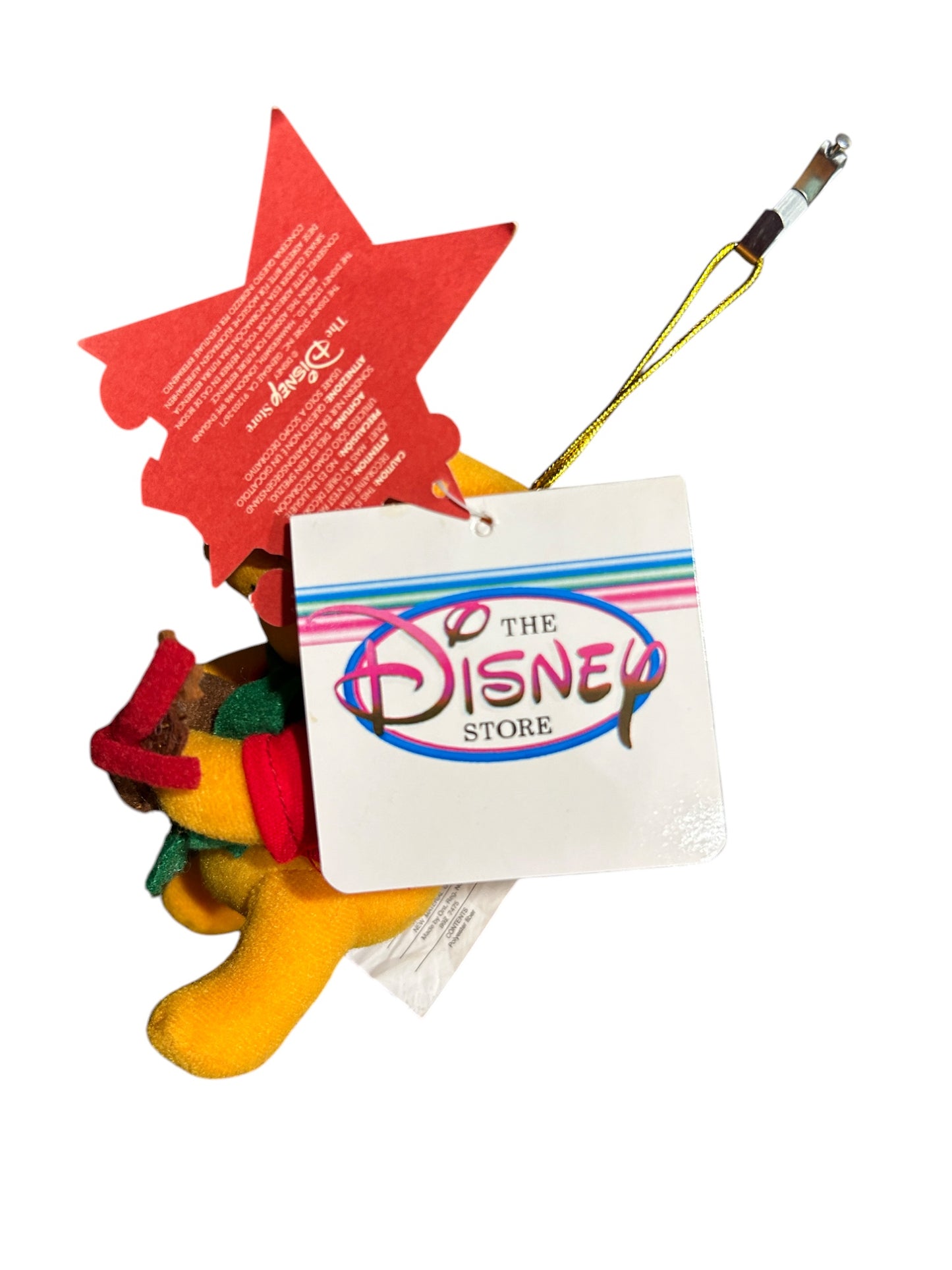 Disney Store - Winnie the Pooh Plush Christmas Ornament Holding Reindeer - With Tag - Vintage - 5"