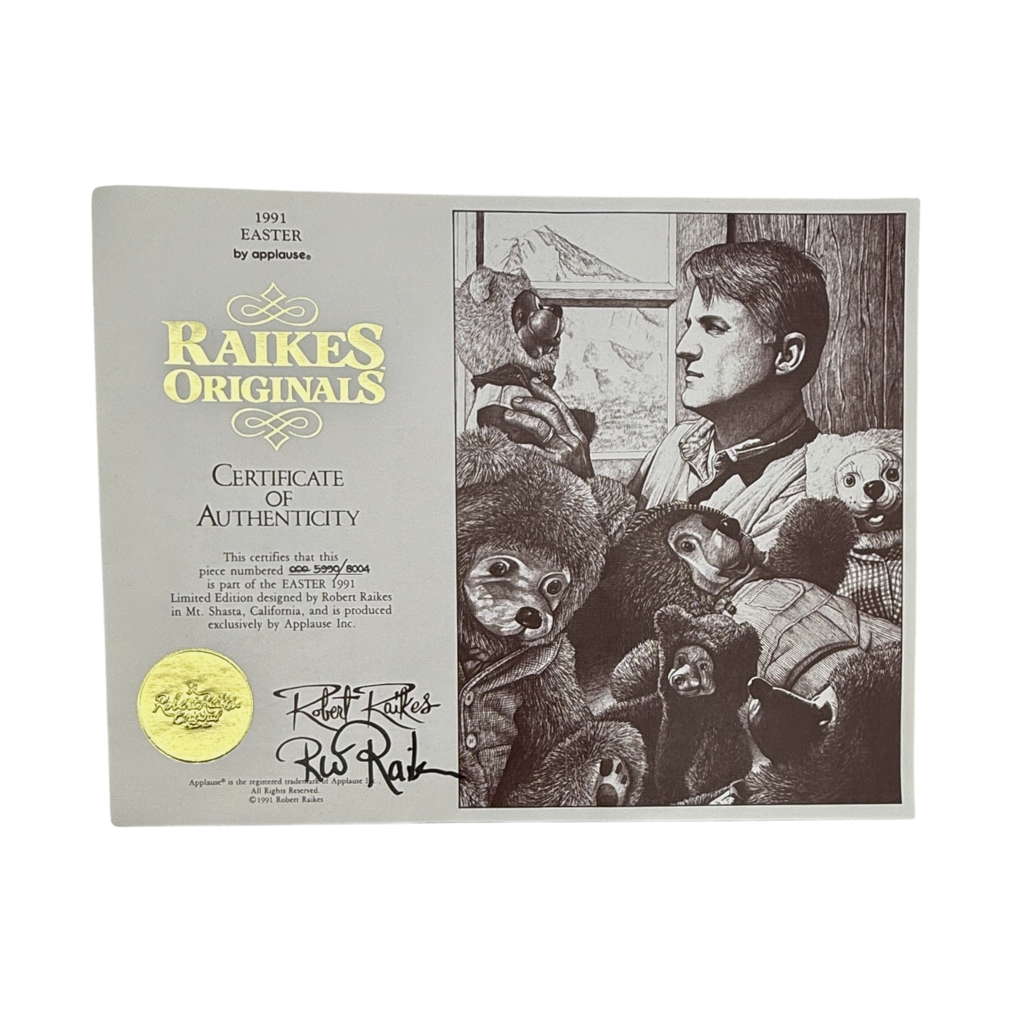 Raikes Bears - Wood Face - The Hopkins 5990/8004 - Hand Signed - 12"