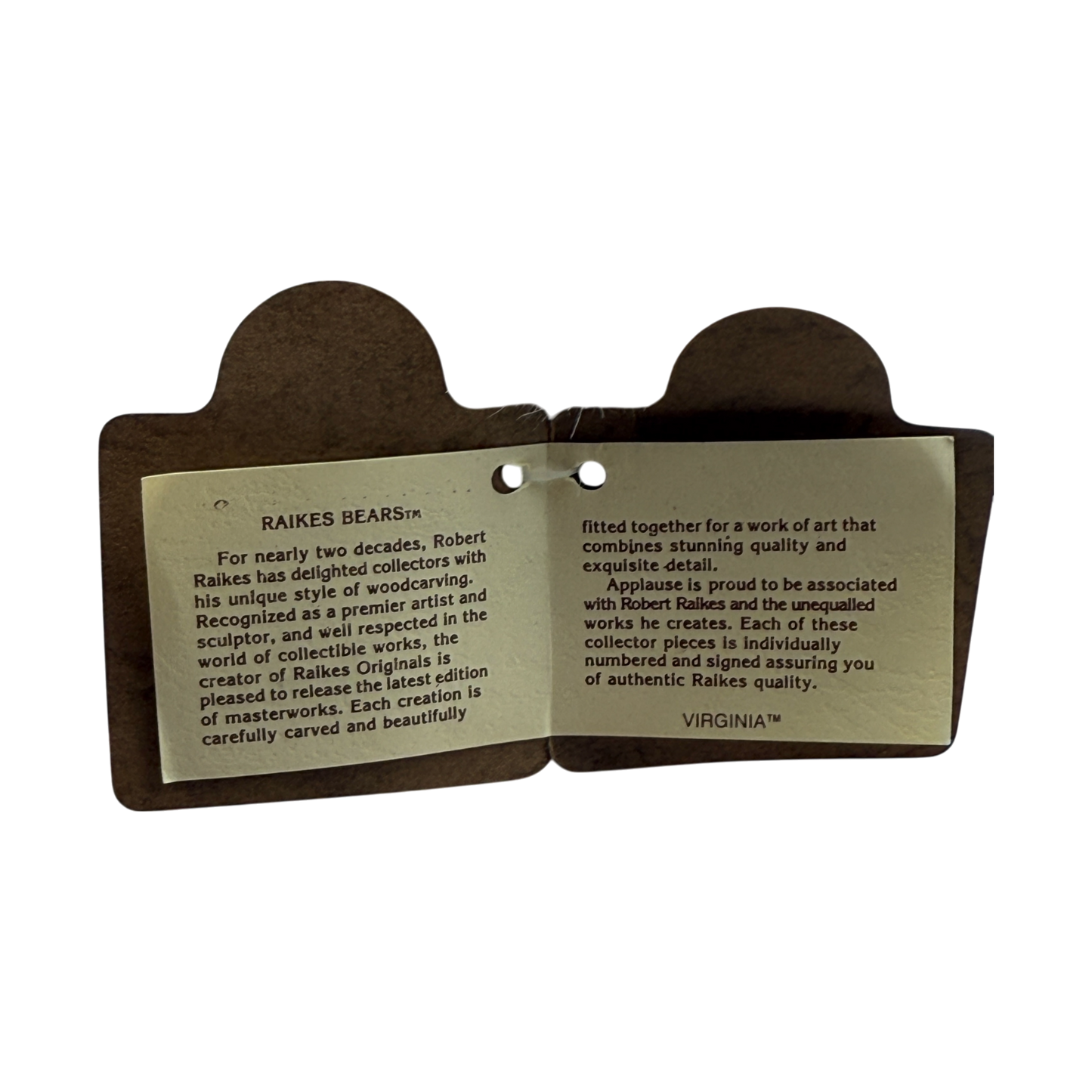 Raikes Bears - Wood Face - Virginia 198/250 - Hand Signed - 16"