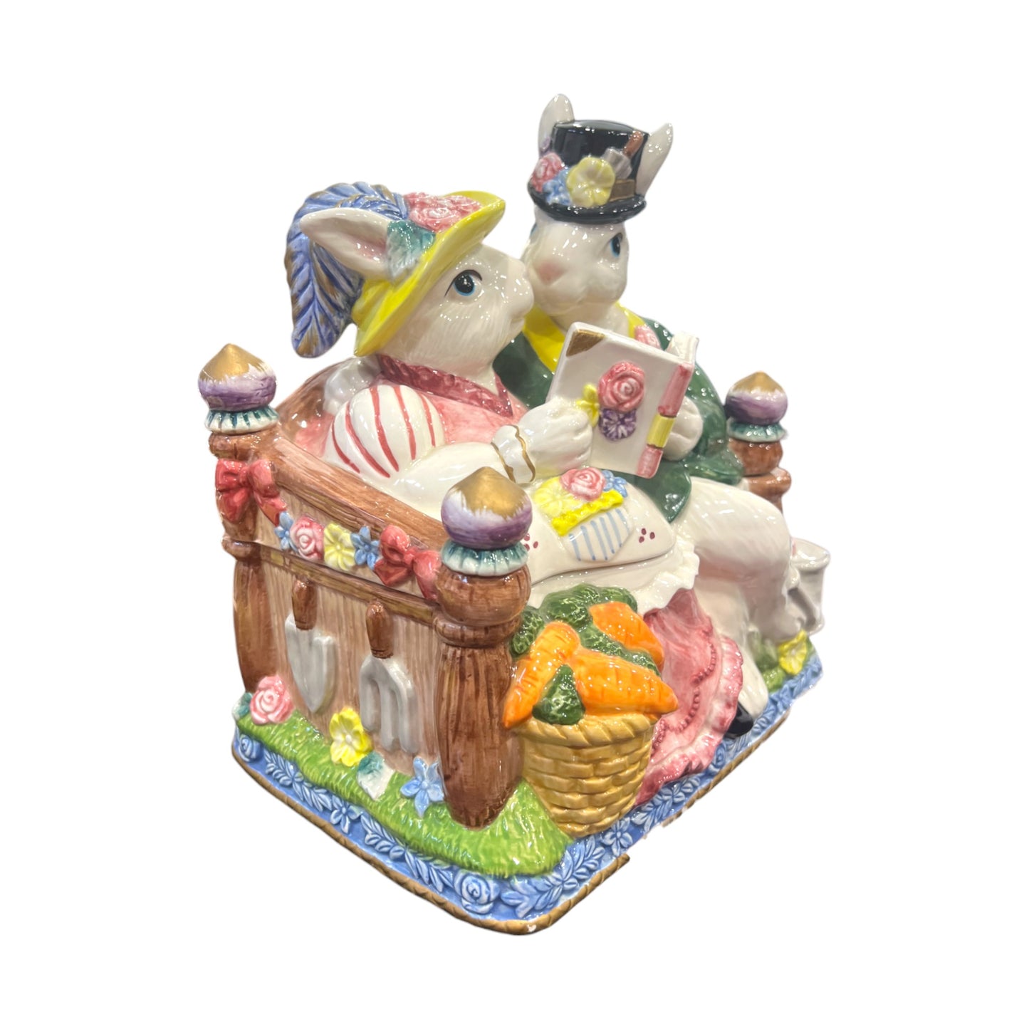 Fitz & Floyd - Omnibus - Cookie Jar Rabbits In Love, Garden Beach - 1996 - 10"