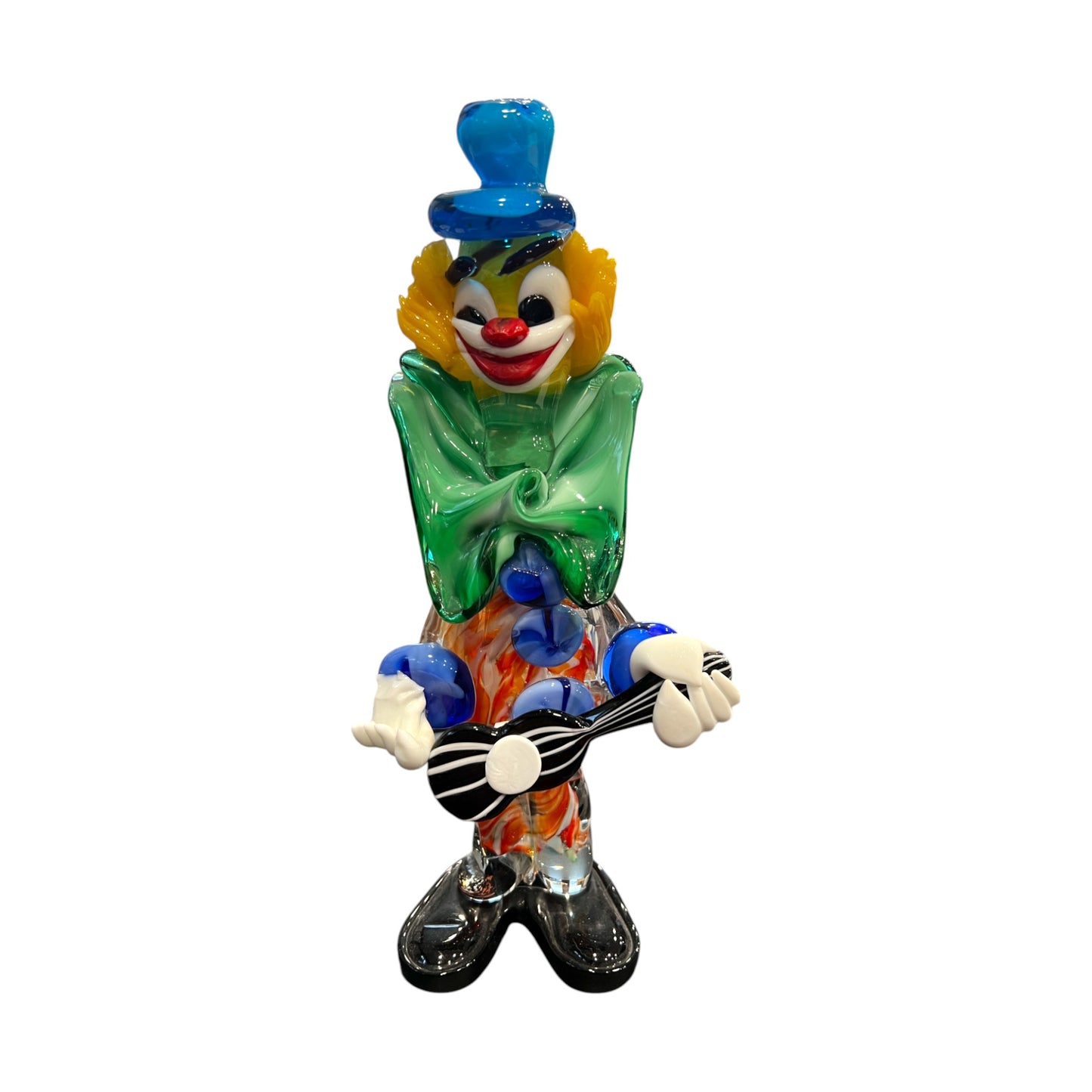 Murano Art Glass - Clown With Guitar Figurine - 10.5"