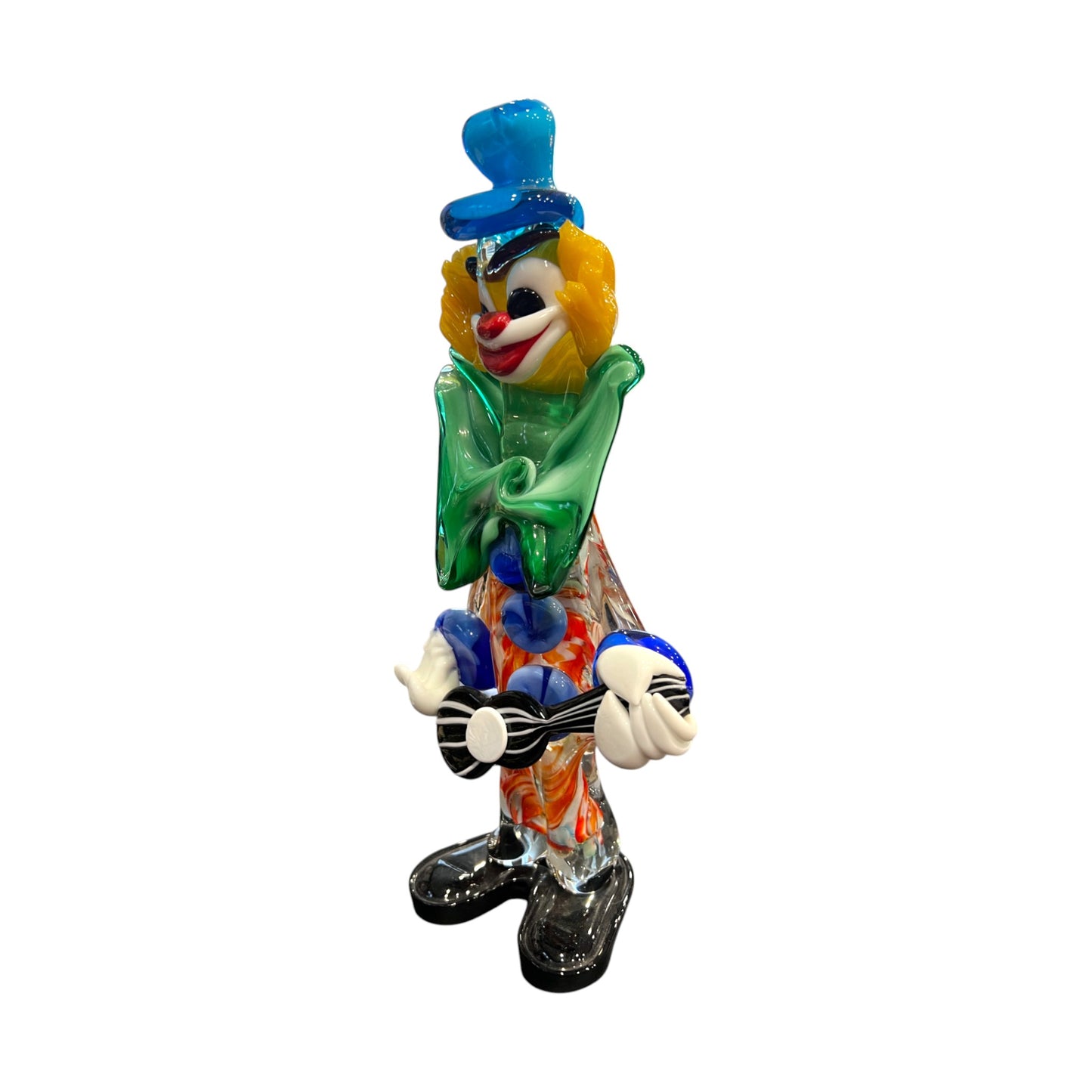 Murano Art Glass - Clown With Guitar Figurine - 10.5"