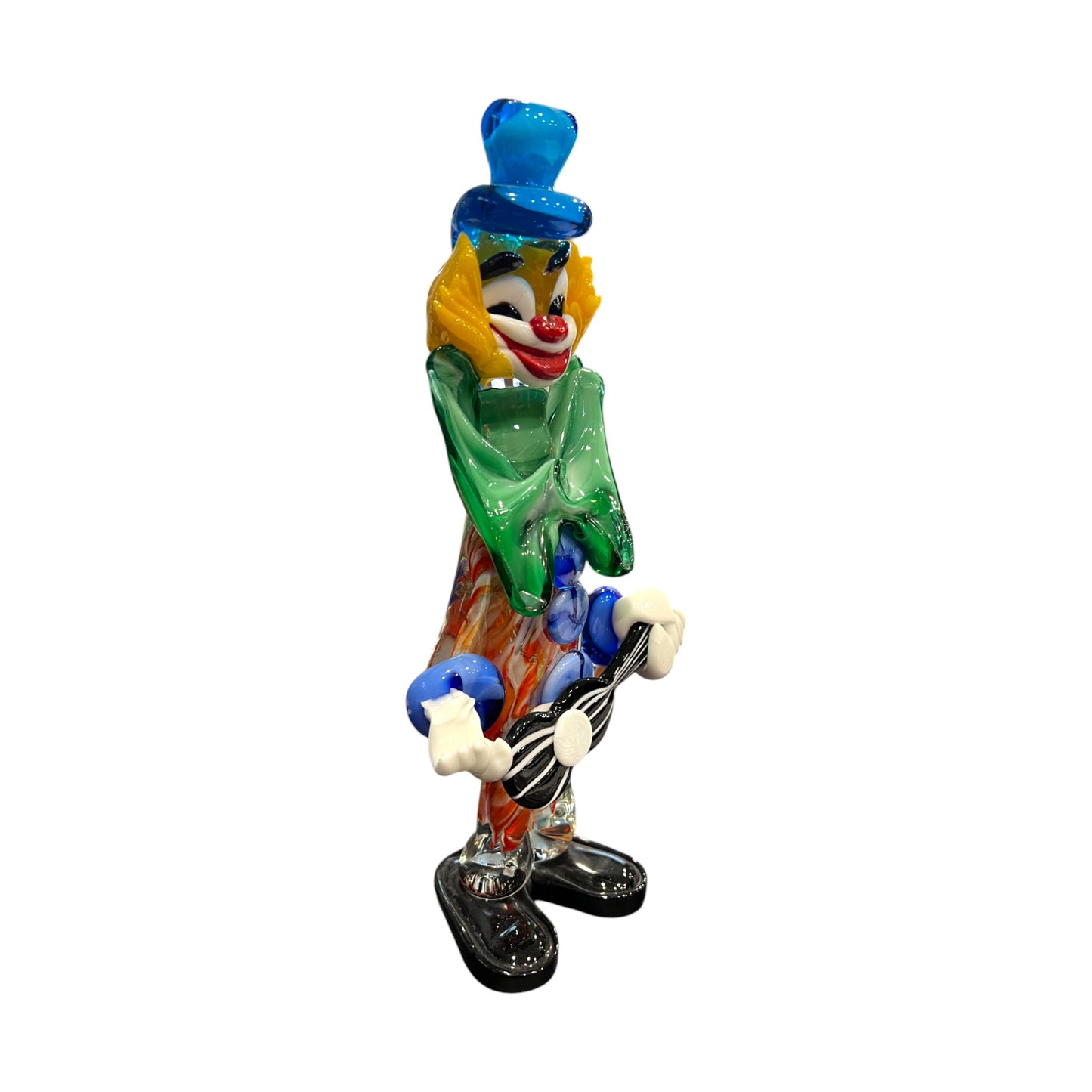 Murano Art Glass - Clown With Guitar Figurine - 10.5"