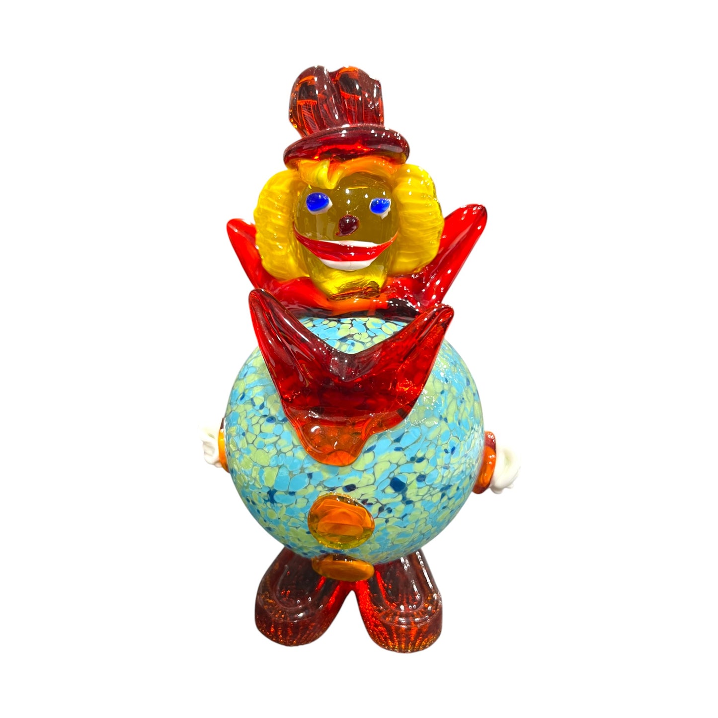Murano Art Glass - Clown With Red Bow Tie & Orange Buttons - 8"
