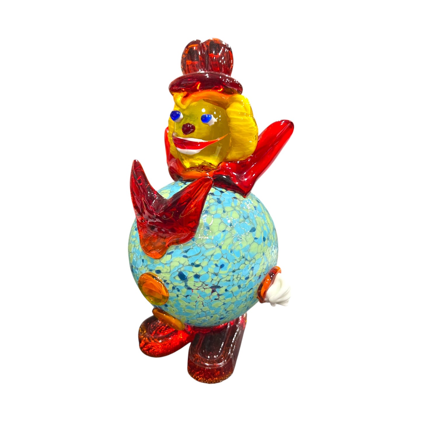 Murano Art Glass - Clown With Red Bow Tie & Orange Buttons - 8"