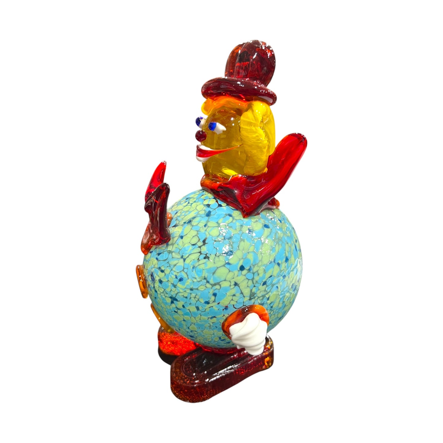 Murano Art Glass - Clown With Red Bow Tie & Orange Buttons - 8"