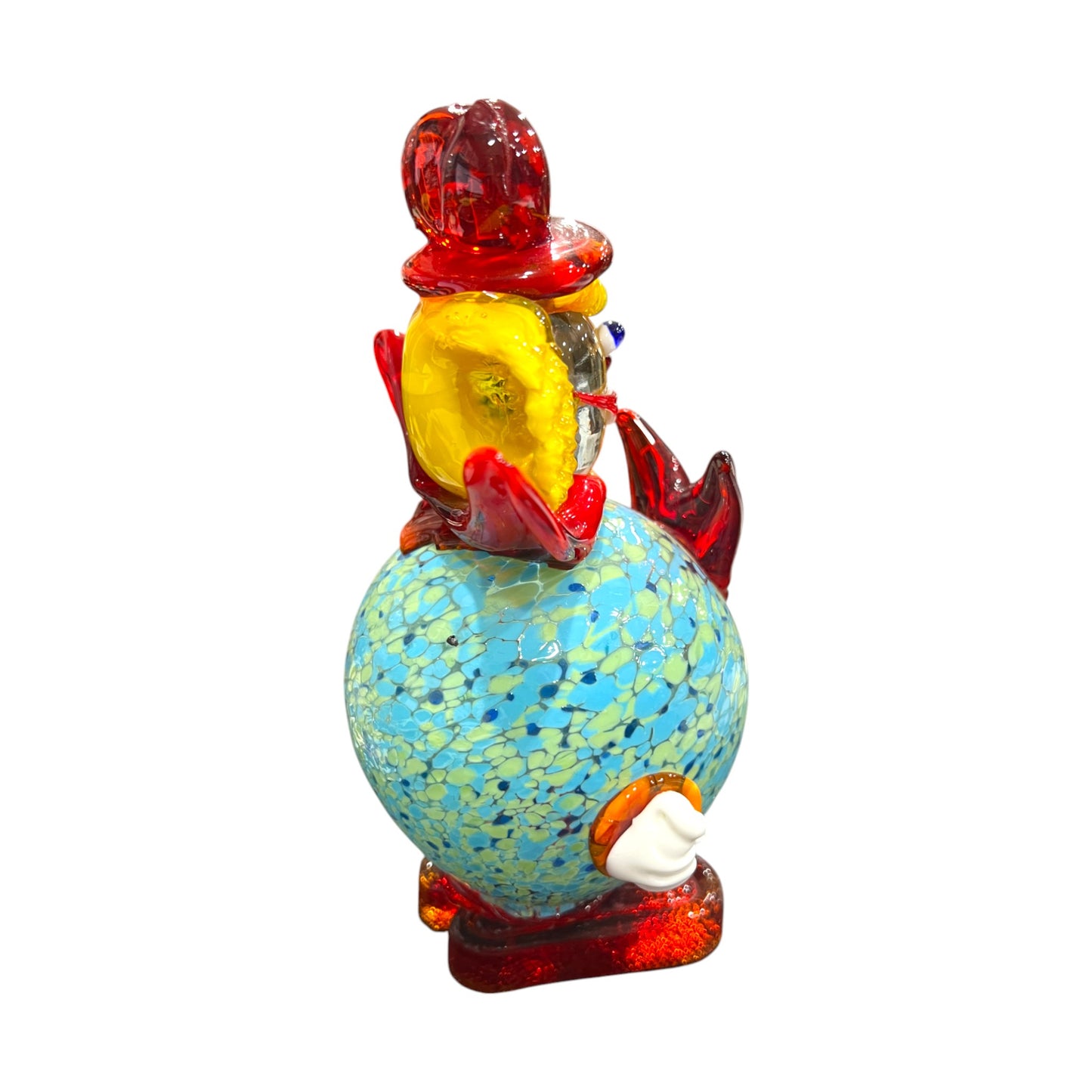 Murano Art Glass - Clown With Red Bow Tie & Orange Buttons - 8"
