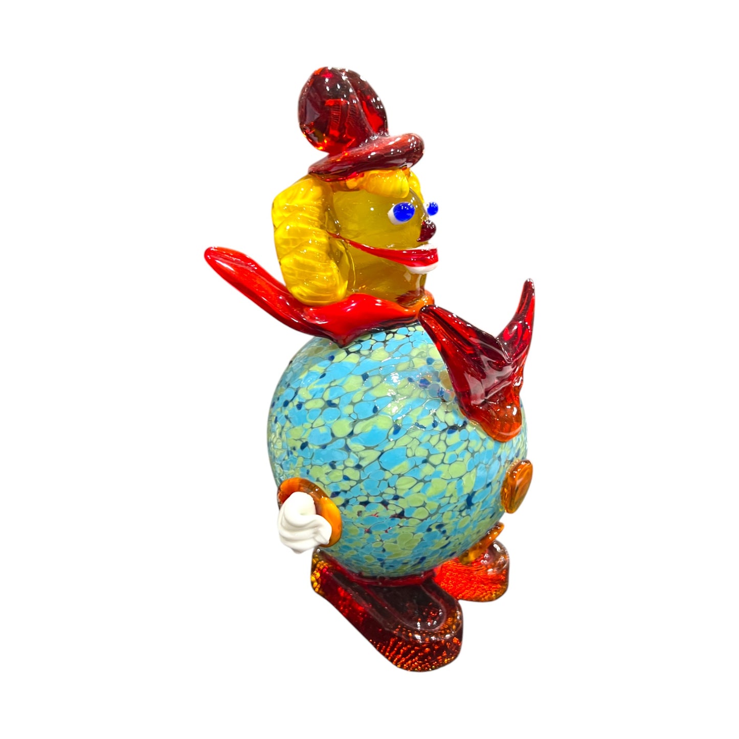 Murano Art Glass - Clown With Red Bow Tie & Orange Buttons - 8"