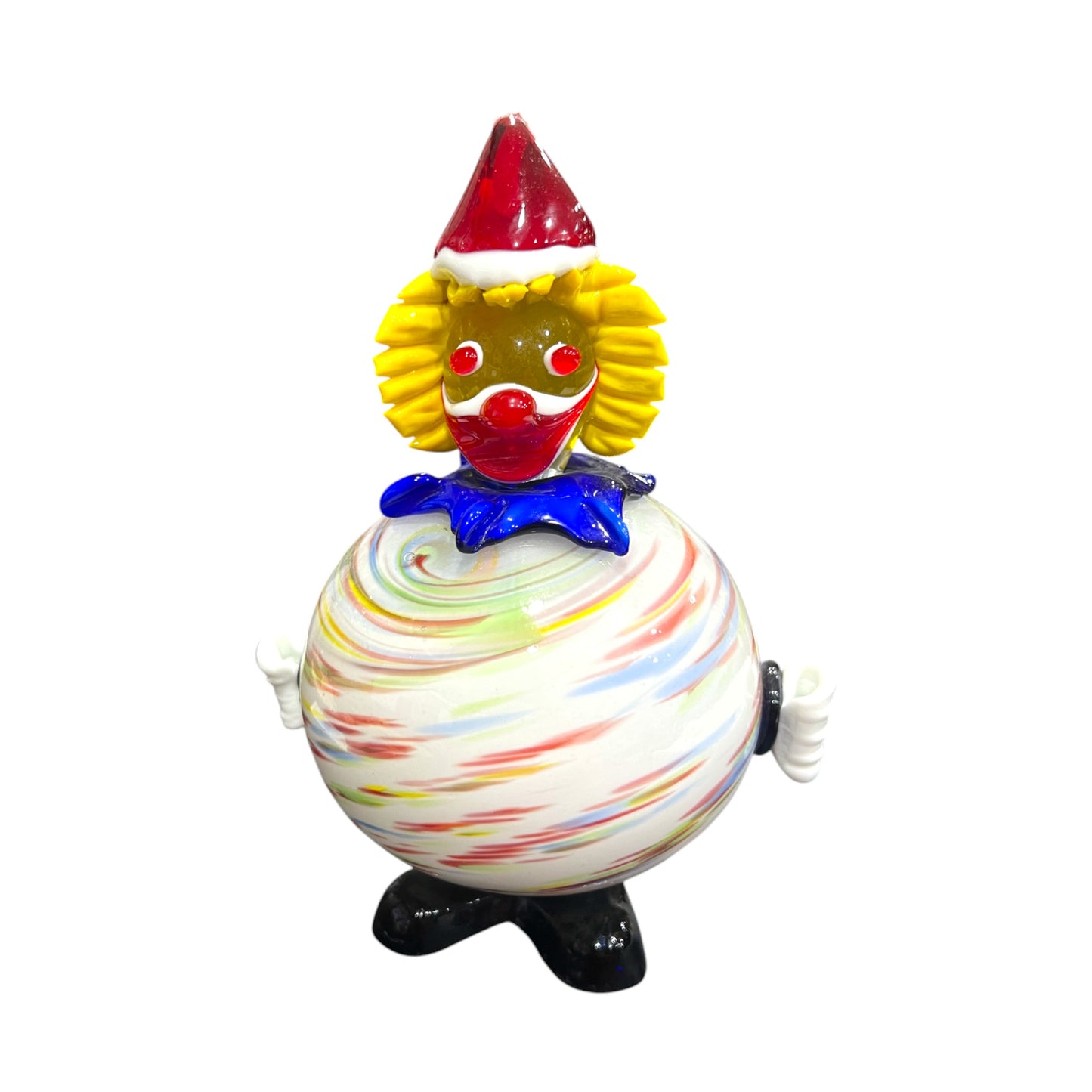 Murano Art Glass - Clown With Multicolor Swirl Body - 7"