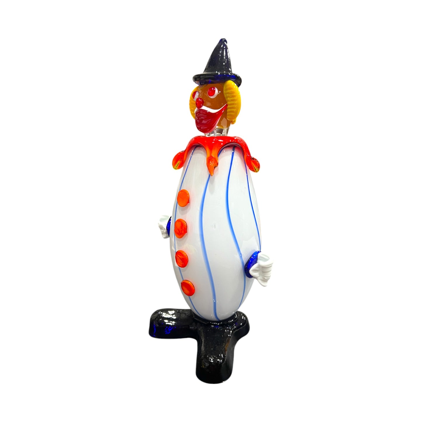 Murano Art Glass - Clown With Blue & White Stripped Body - 11"