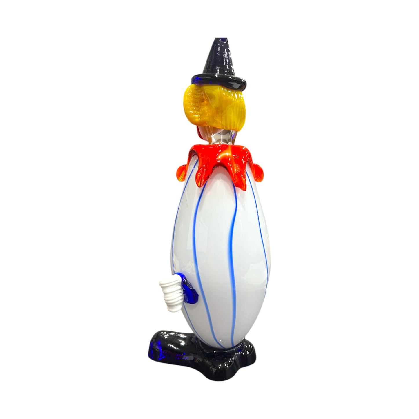 Murano Art Glass - Clown With Blue & White Stripped Body - 11"