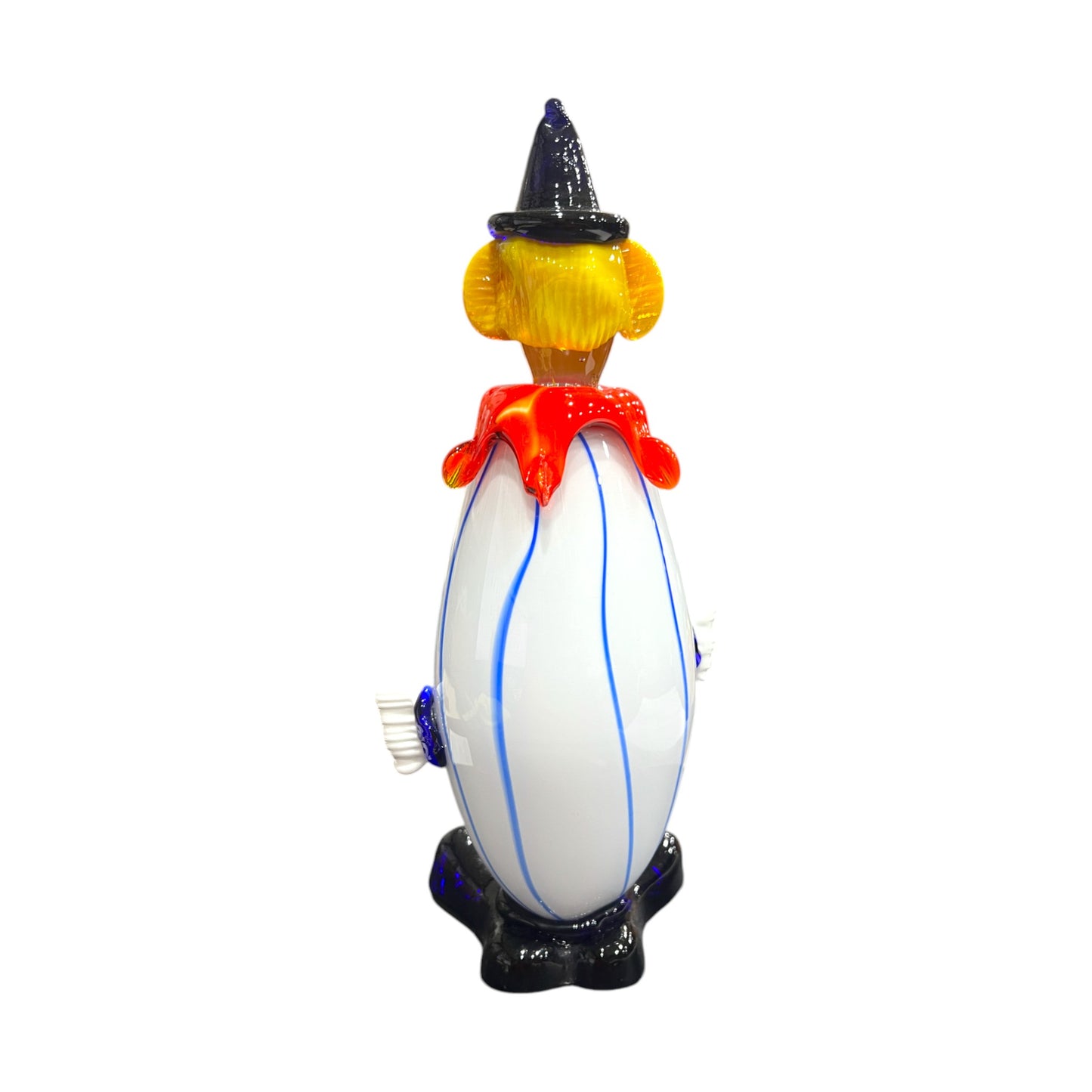 Murano Art Glass - Clown With Blue & White Stripped Body - 11"