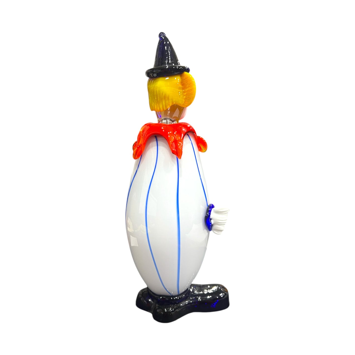 Murano Art Glass - Clown With Blue & White Stripped Body - 11"