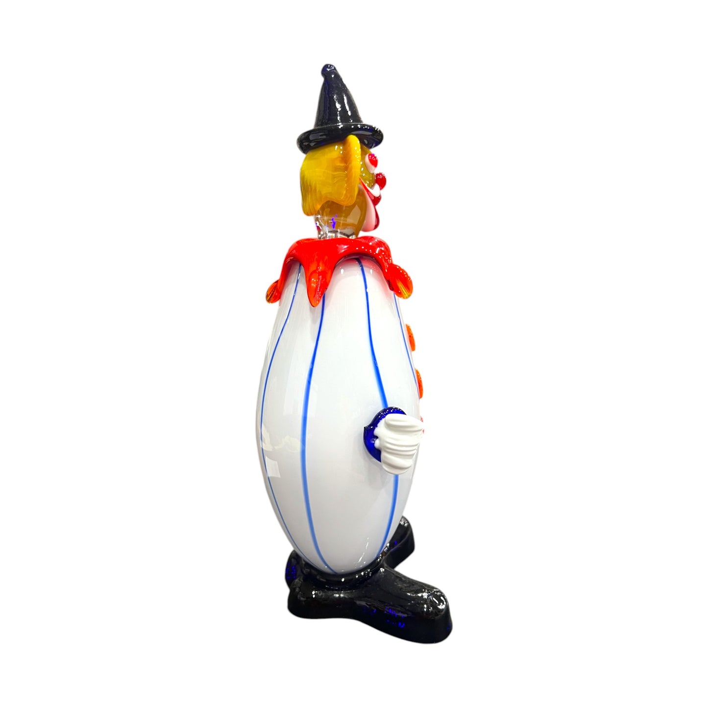 Murano Art Glass - Clown With Blue & White Stripped Body - 11"