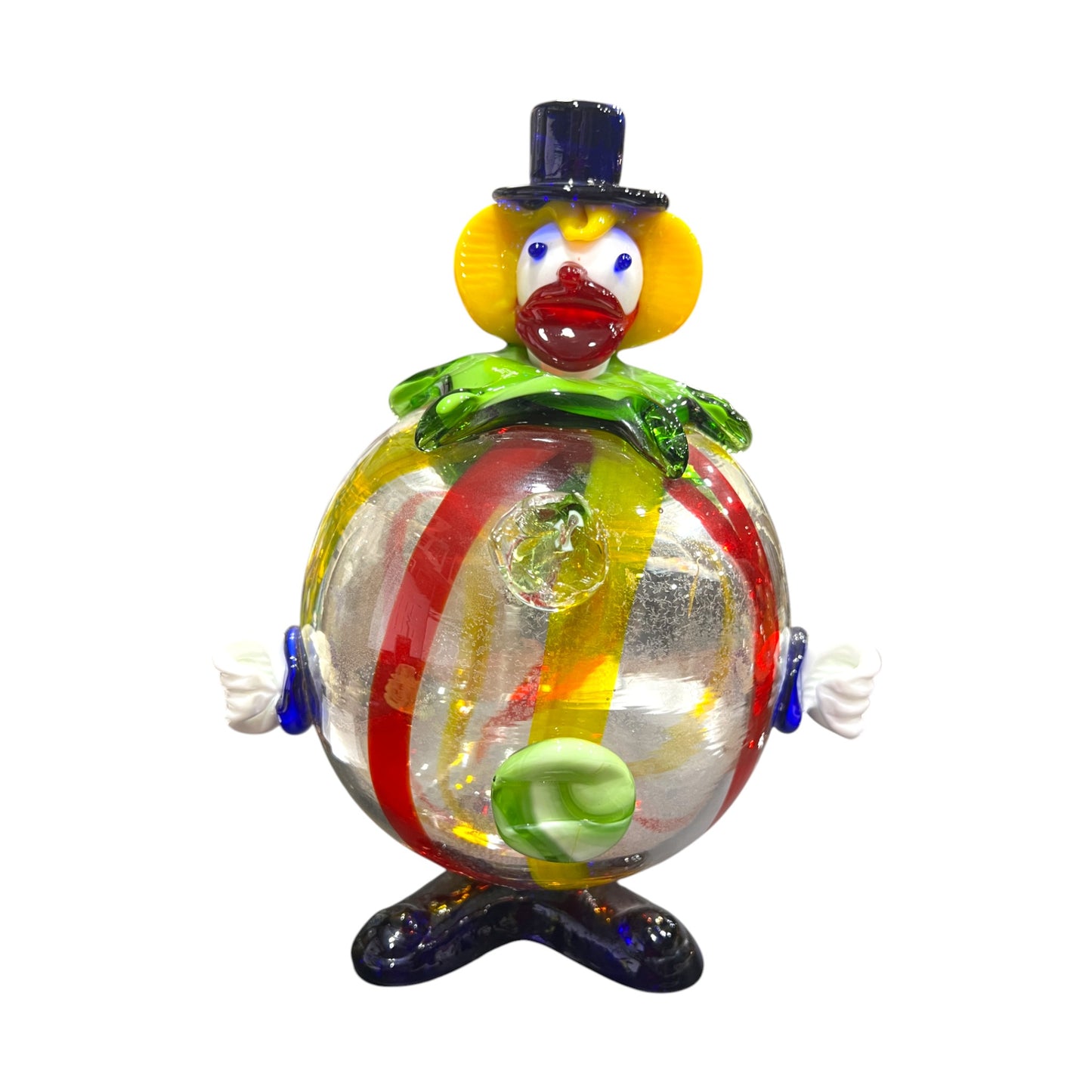 Murano Art Glass - Clown With Red & Yellow Stripped Fat Body - 10.5