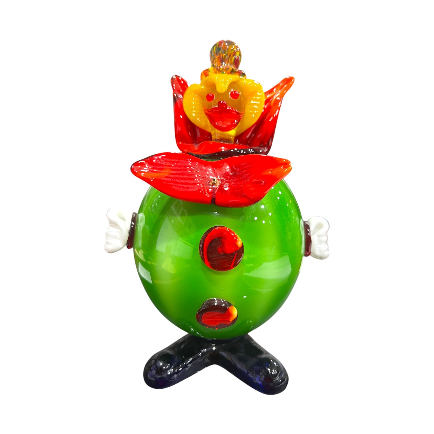Murano Art Glass - Clown Green Fat Body With Red Squirting Bow Tie - 9.5"