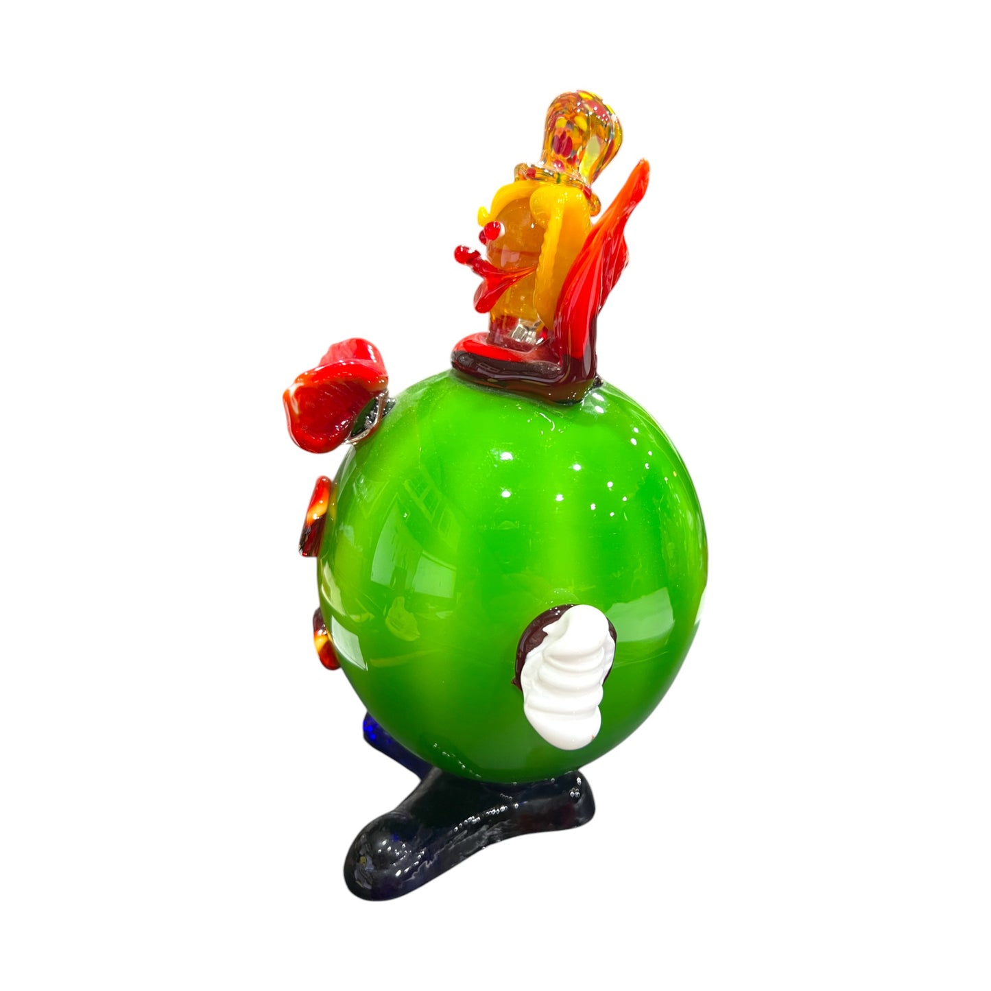 Murano Art Glass - Clown Green Fat Body With Red Squirting Bow Tie - 9.5"
