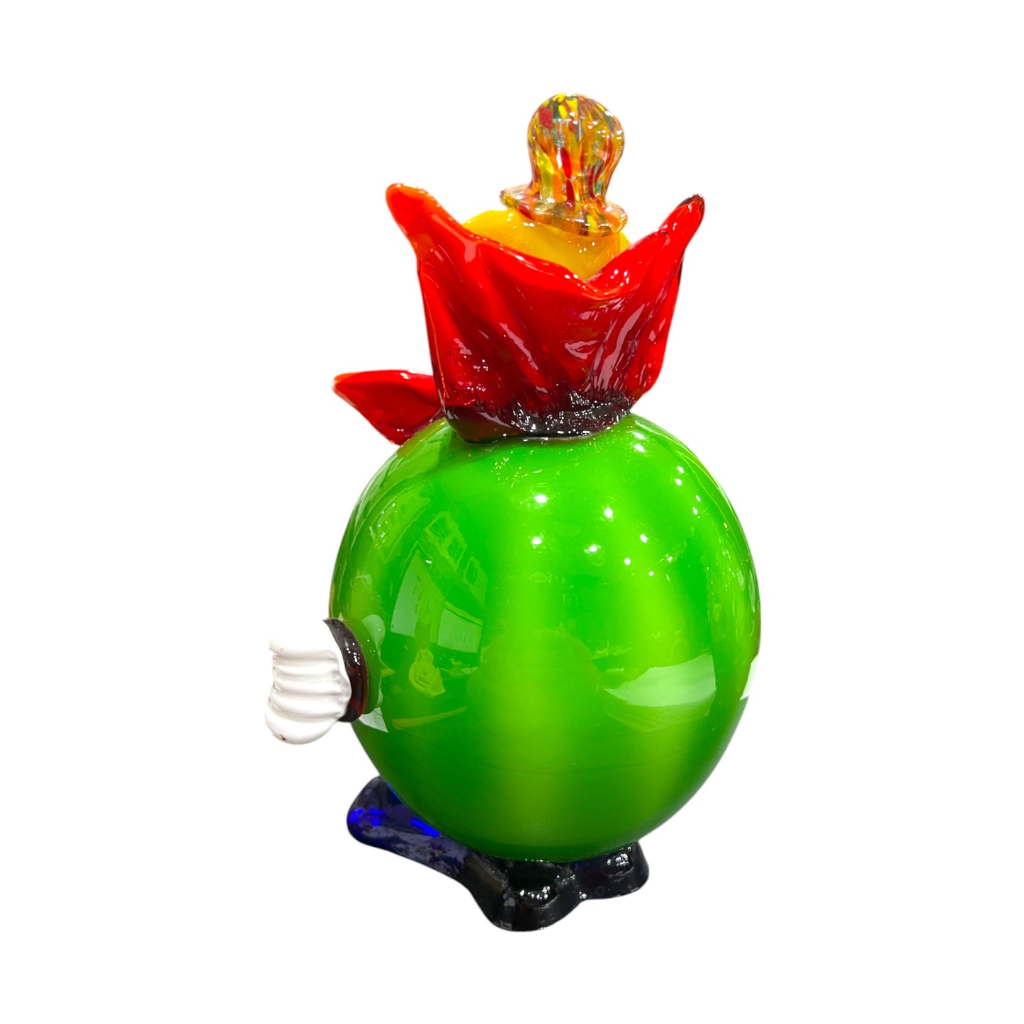 Murano Art Glass - Clown Green Fat Body With Red Squirting Bow Tie - 9.5"