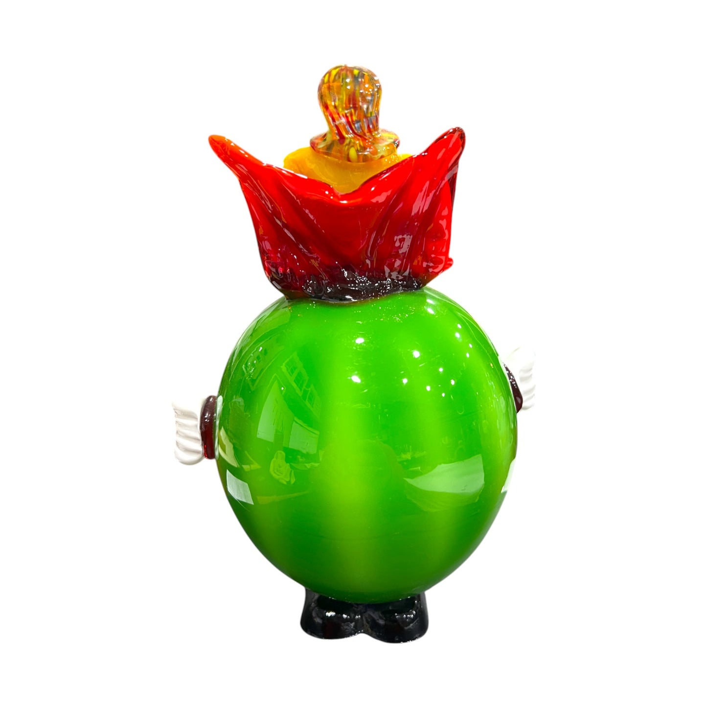 Murano Art Glass - Clown Green Fat Body With Red Squirting Bow Tie - 9.5"
