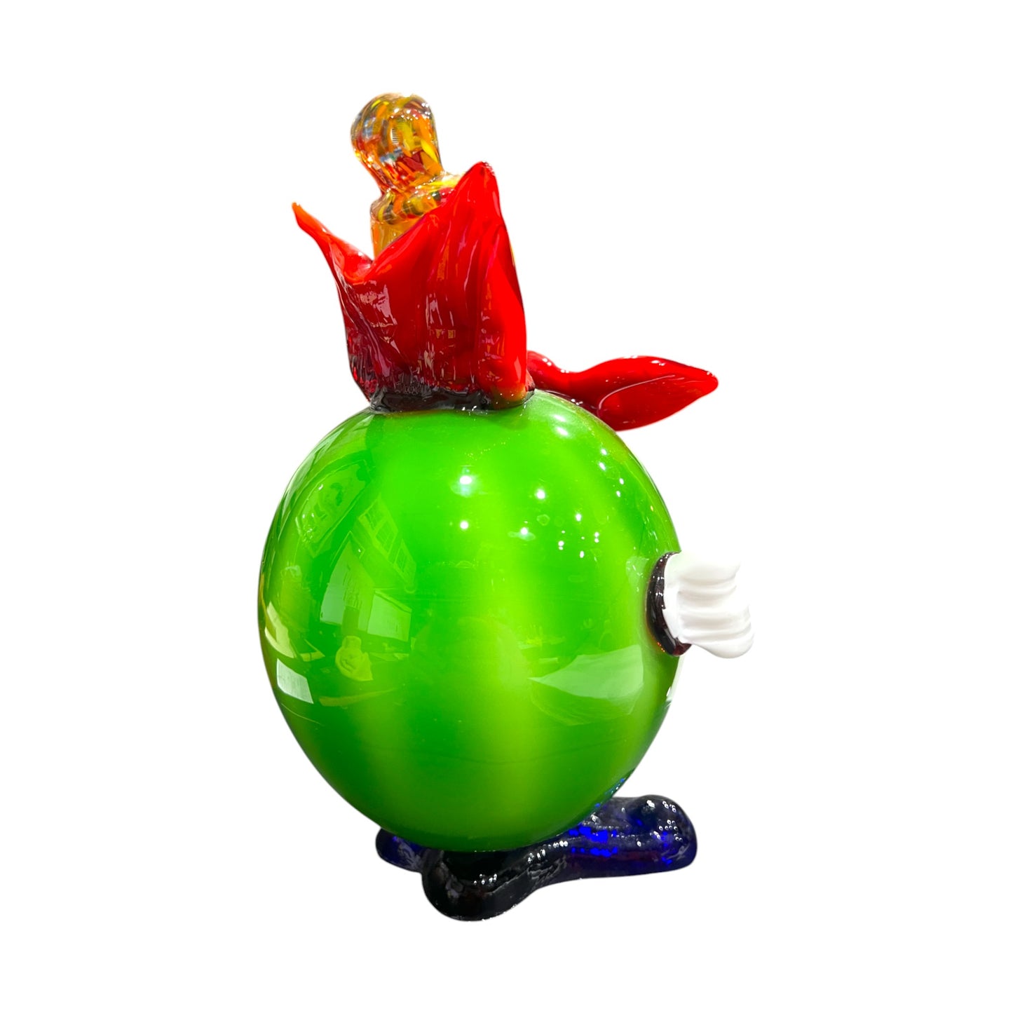 Murano Art Glass - Clown Green Fat Body With Red Squirting Bow Tie - 9.5"