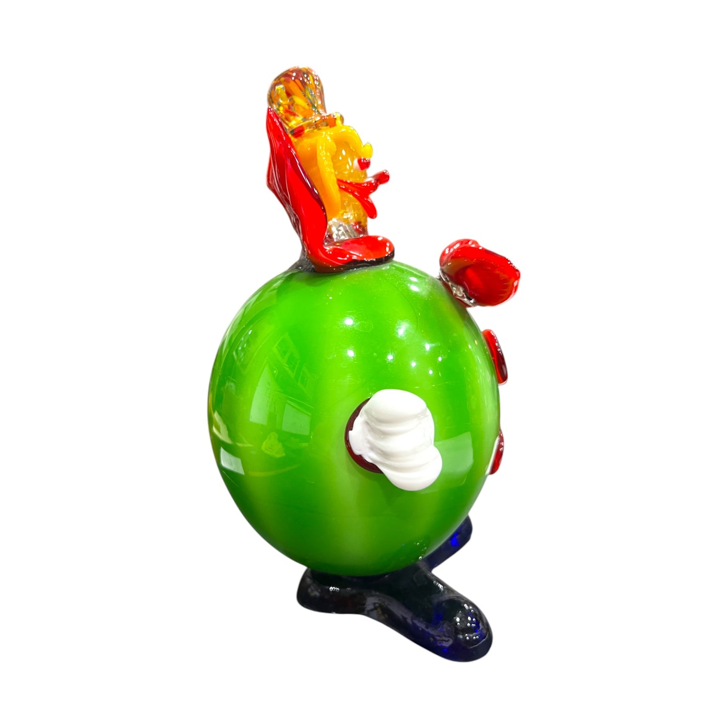 Murano Art Glass - Clown Green Fat Body With Red Squirting Bow Tie - 9.5"