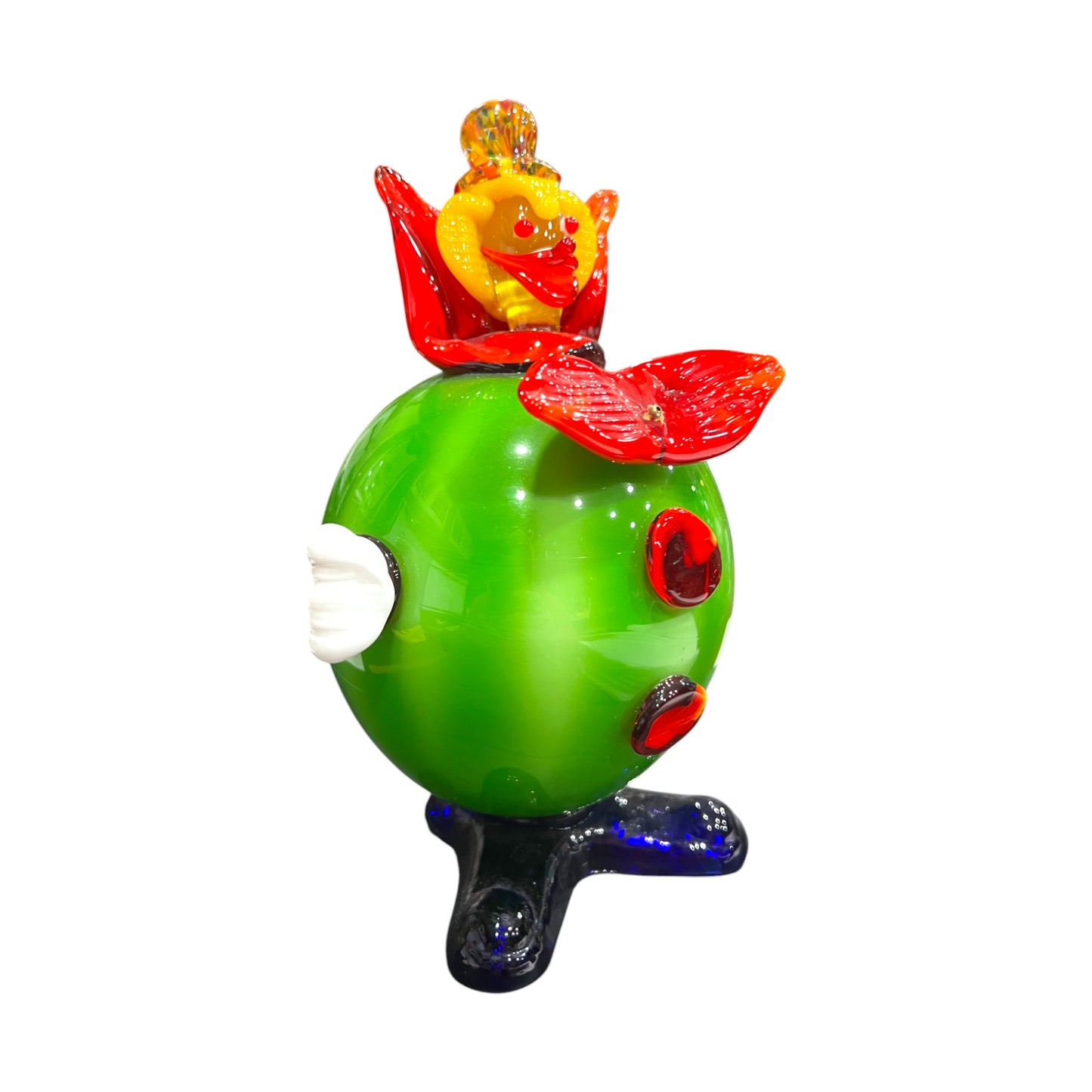 Murano Art Glass - Clown Green Fat Body With Red Squirting Bow Tie - 9.5"