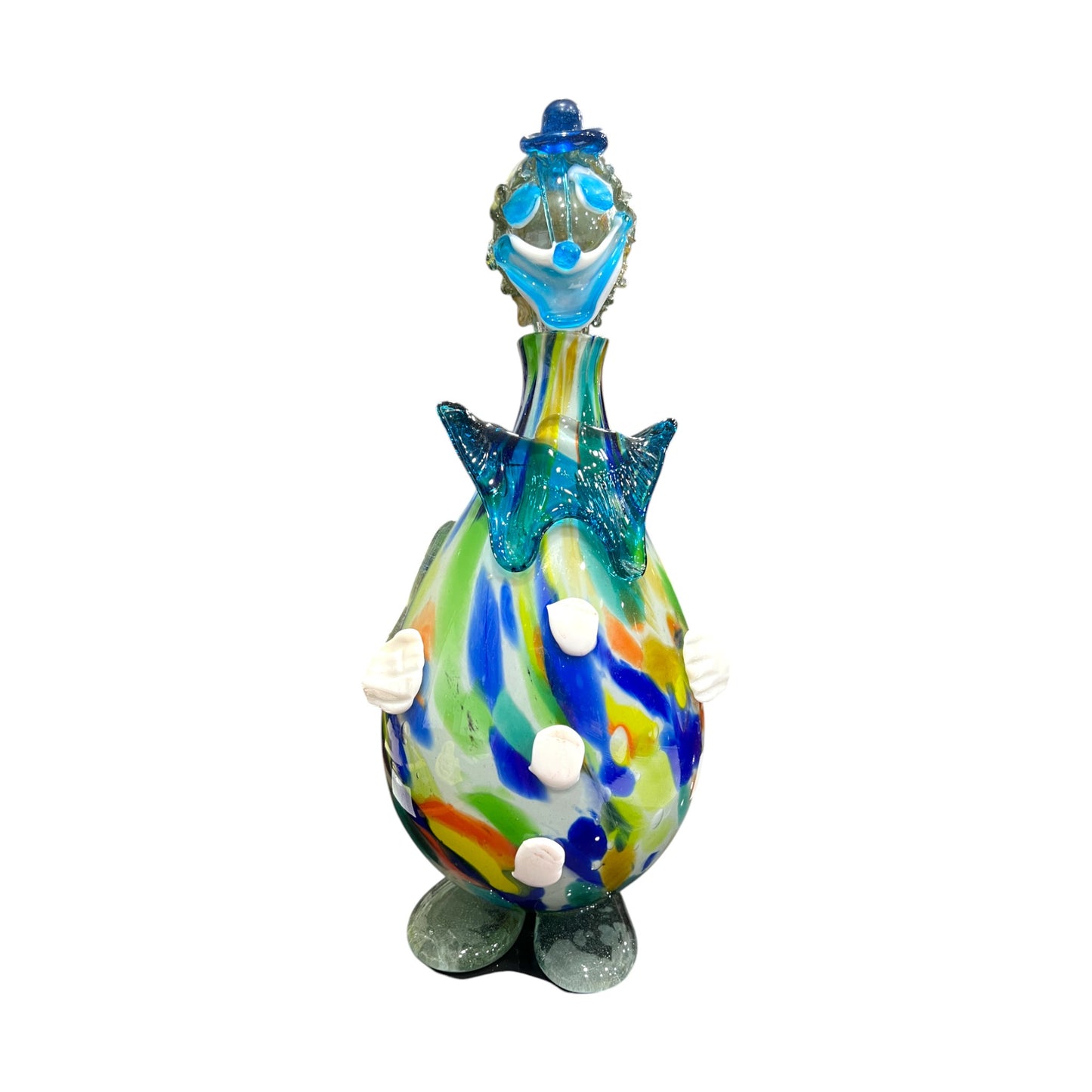 Murano Art Glass - Clown Decanter Torquoise Bow Tie - 16"